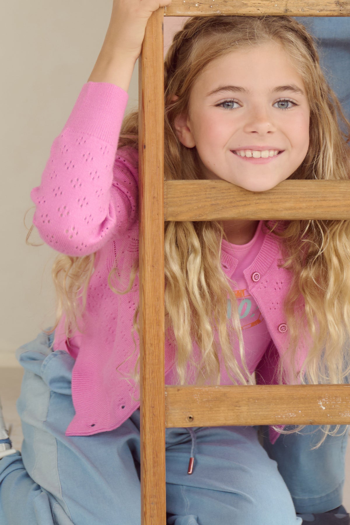 Alia Ajour Gebreid Vest Roze