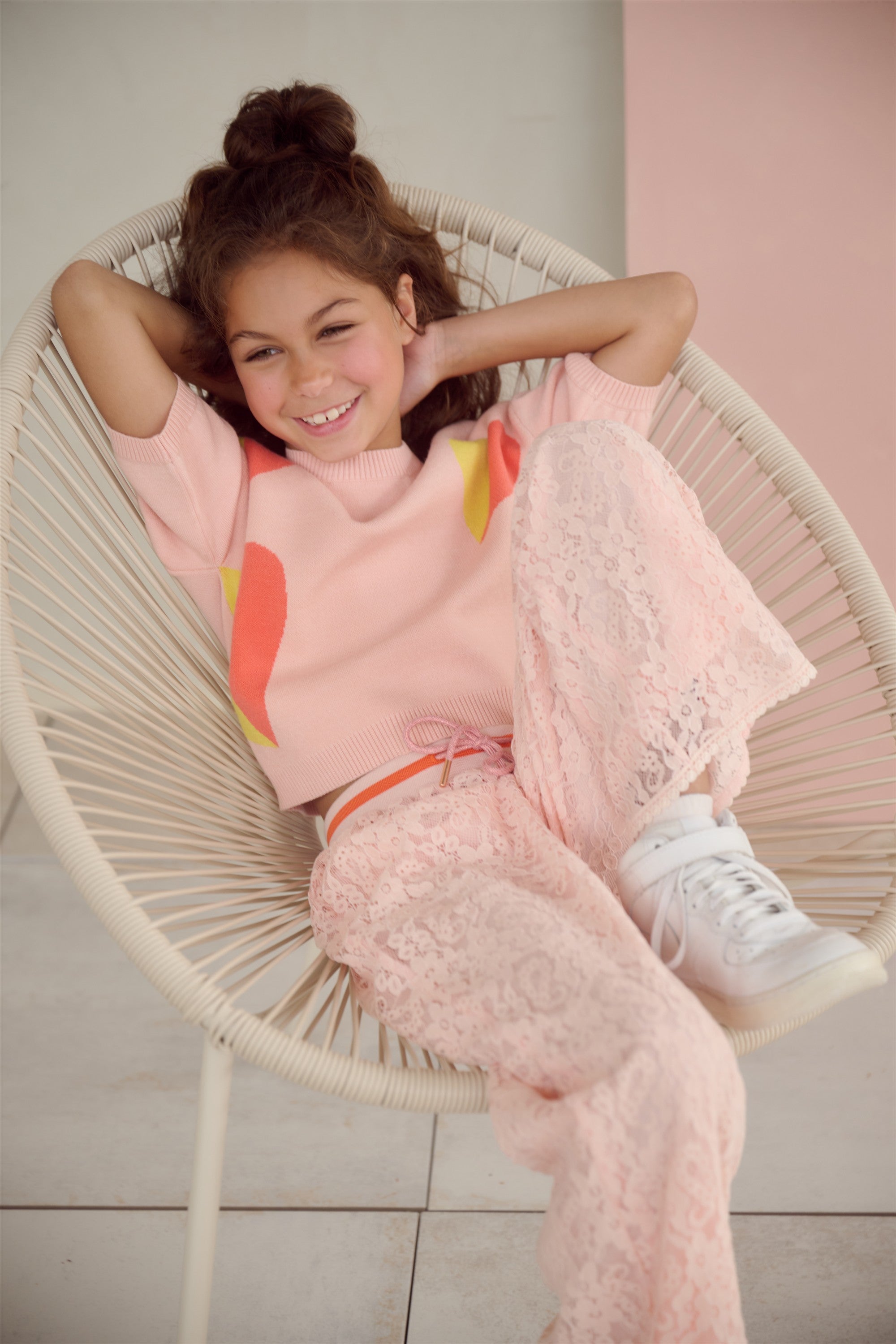 Keya Gebreide Top met Intarsia Hartjes Zacht Roze