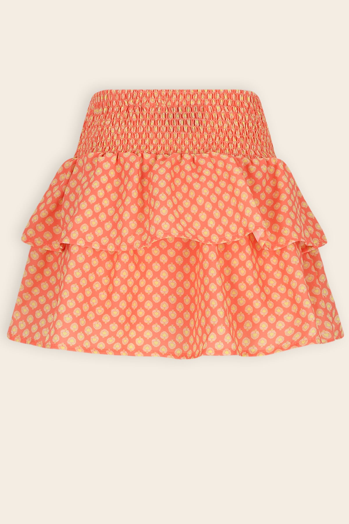 Nika Gesmokte Geprinte Rok Koraal Oranje