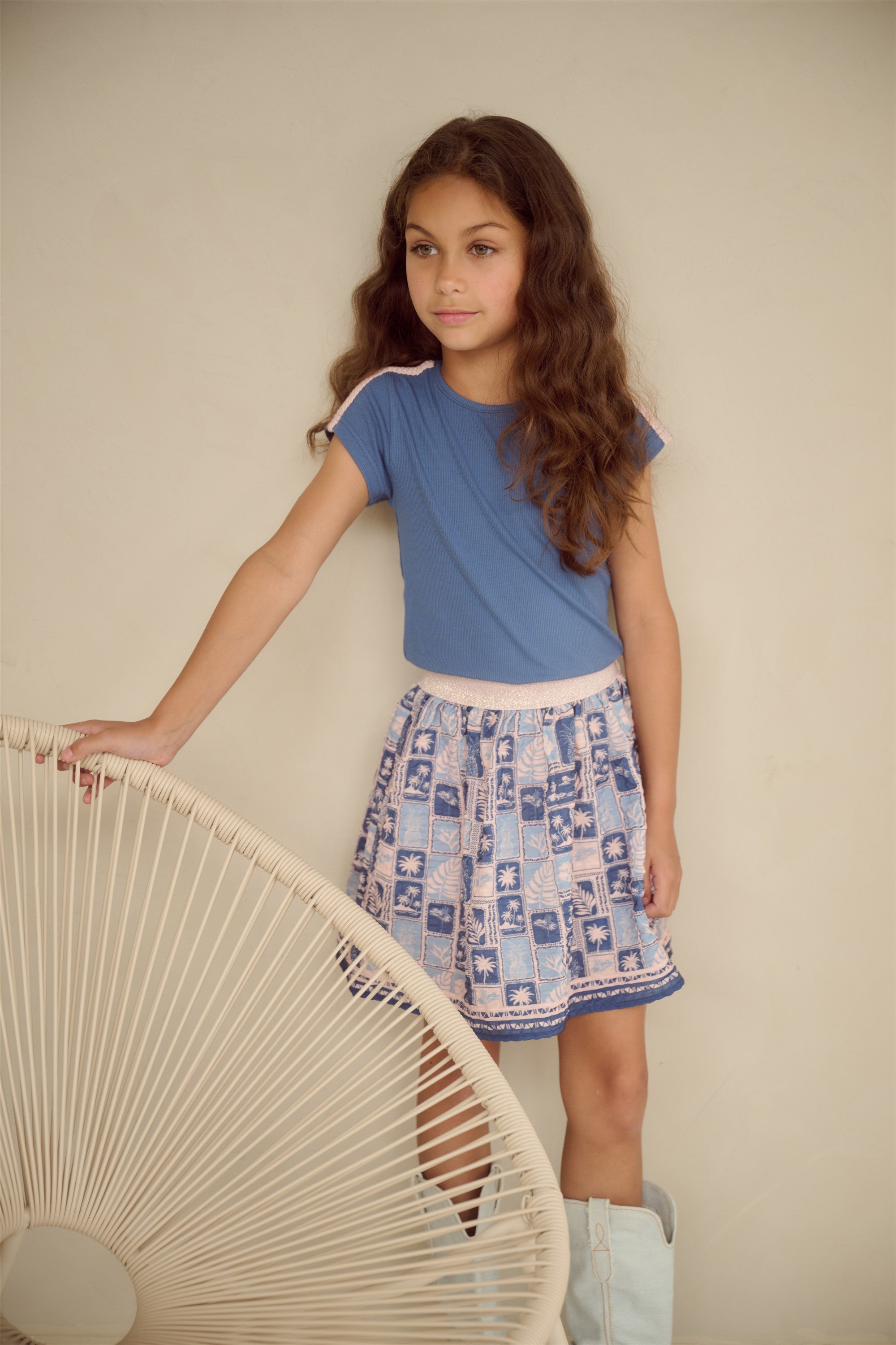 Ninu Geprinte Seersucker Rok Blauw