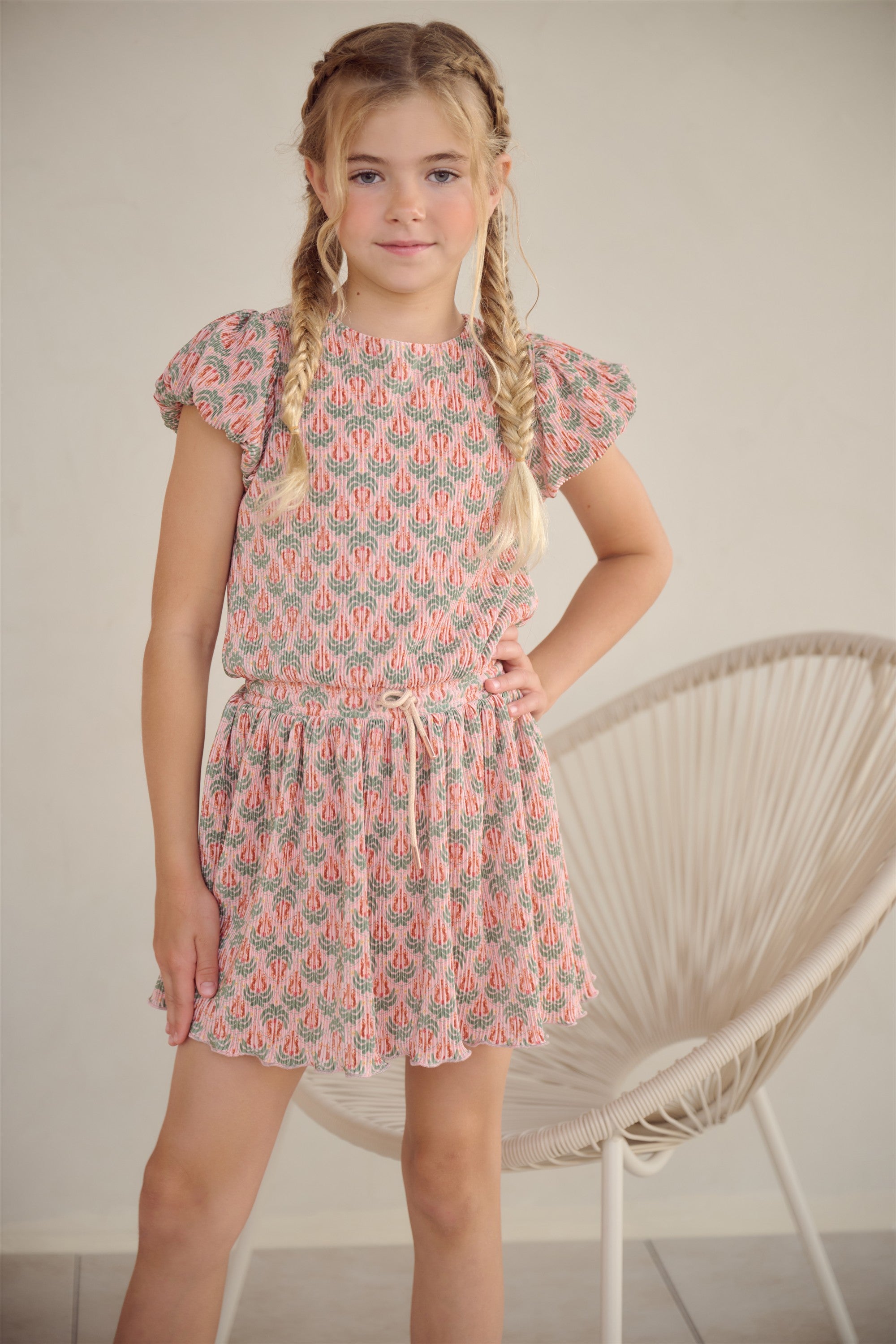 Miron Geprinte Plissee Jurk Groen