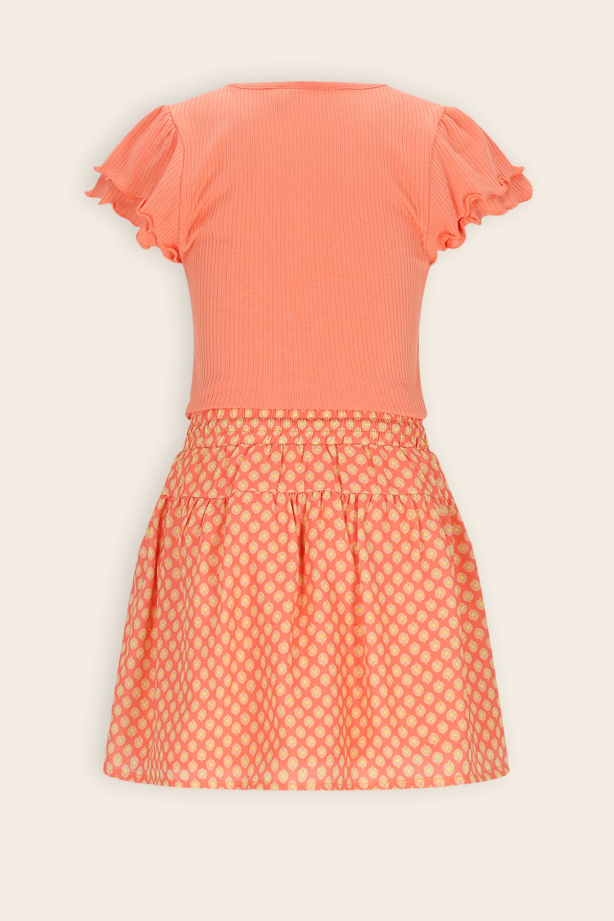 Morly Combi Jurk met geprinte Rok Koraal Oranje