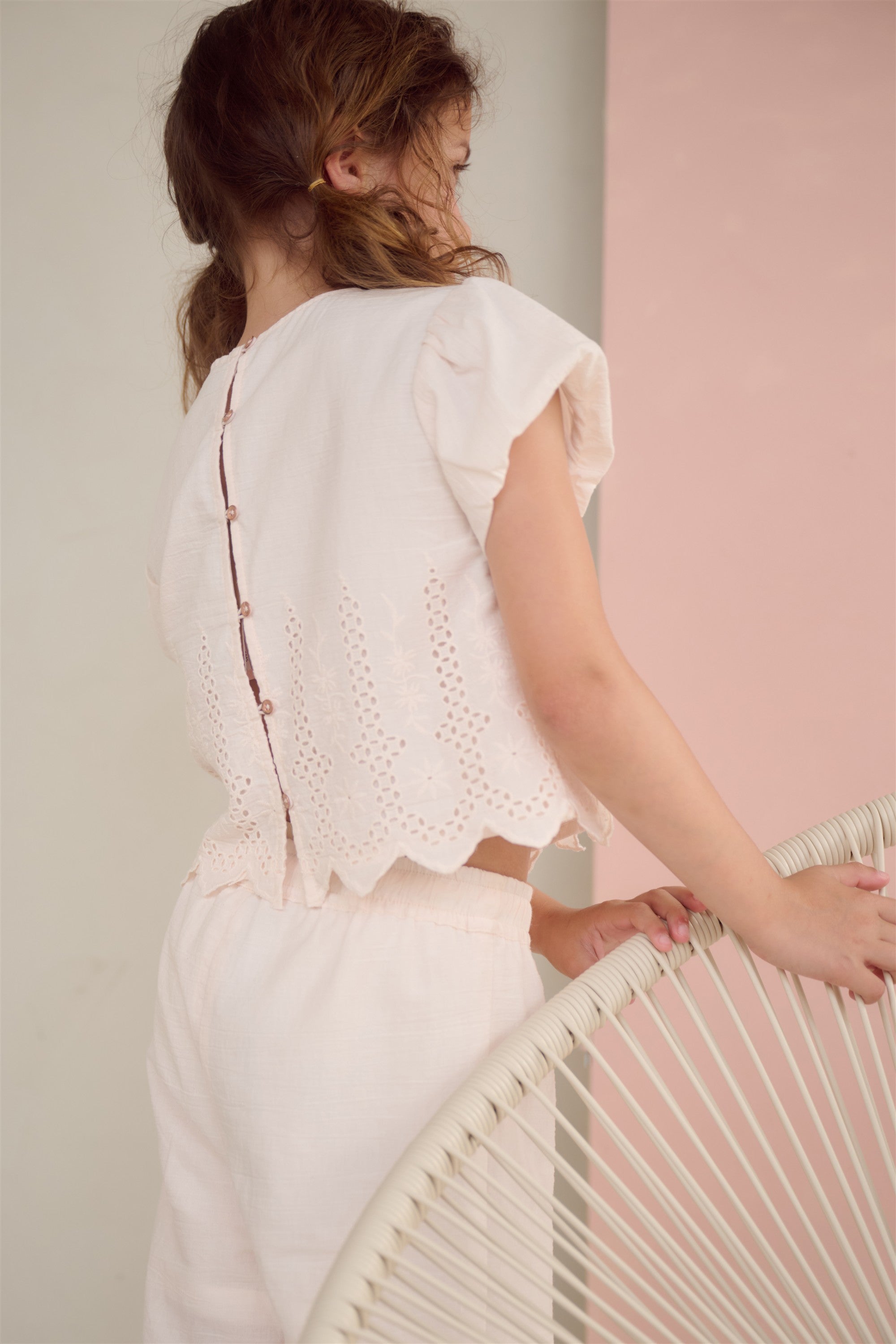 Tika Blouse with Embroidered Trim Light Pink