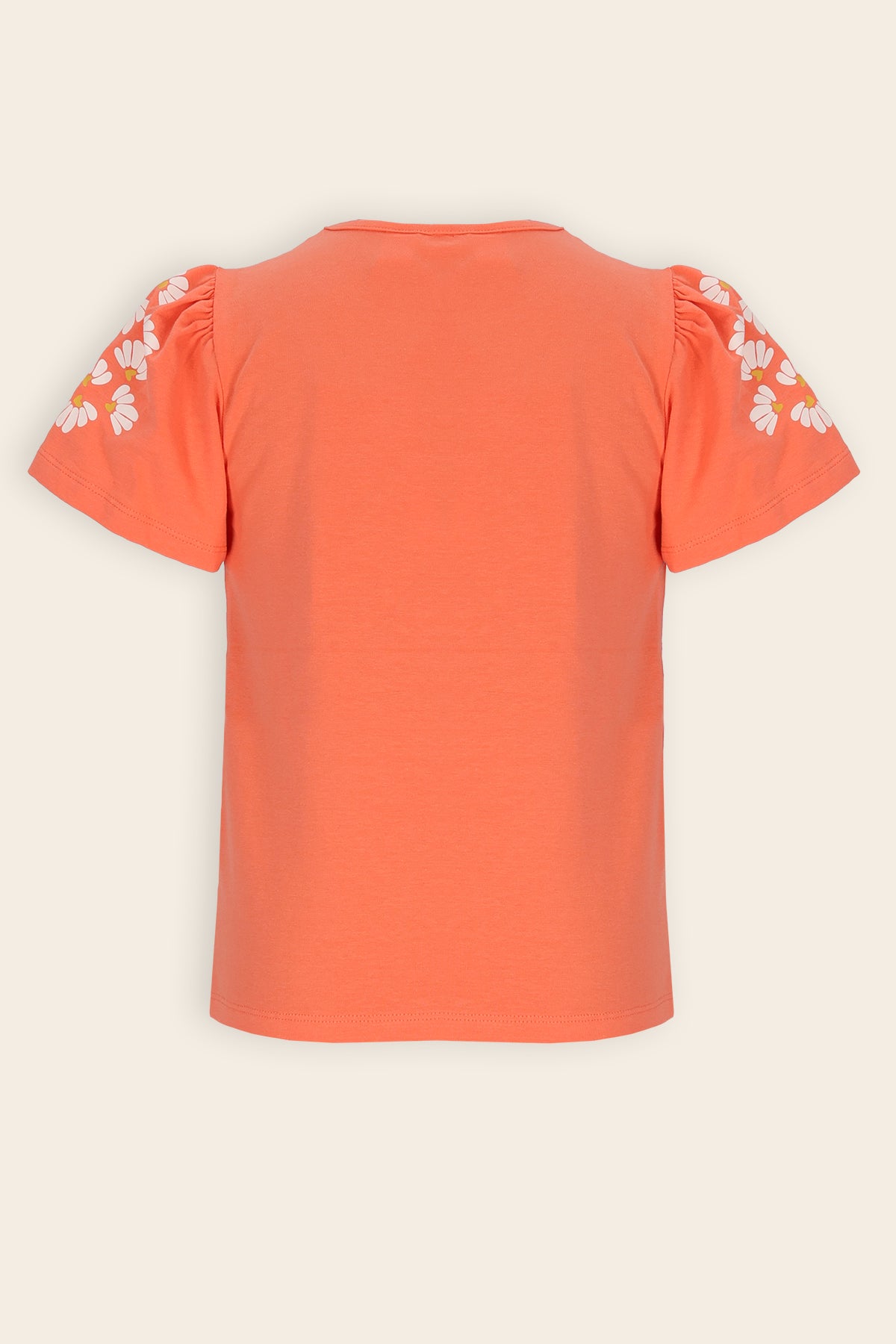 Kaby Tshirt Bloemen print op mouw Koraal Oranje