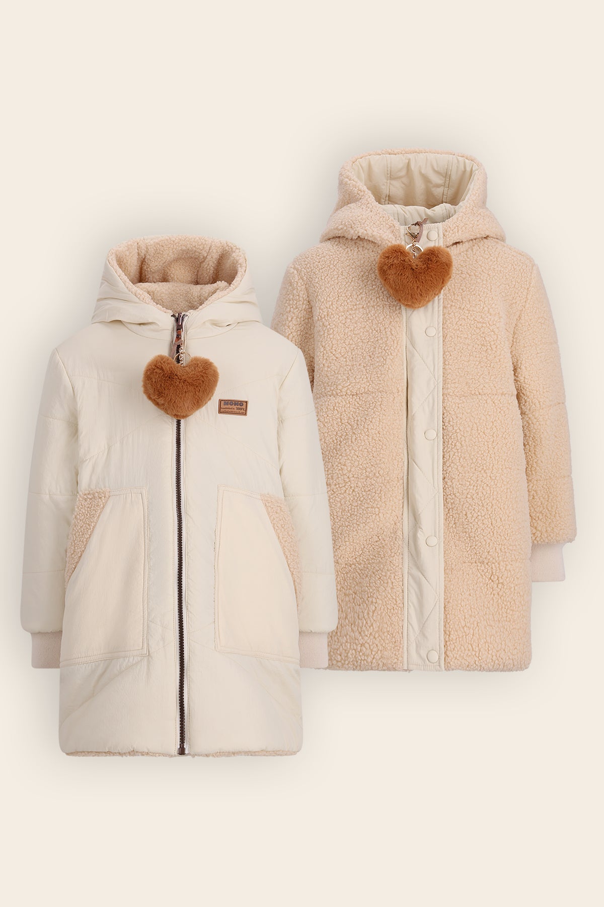 Betty Mid-length Reversible Winter Coat Ivory White