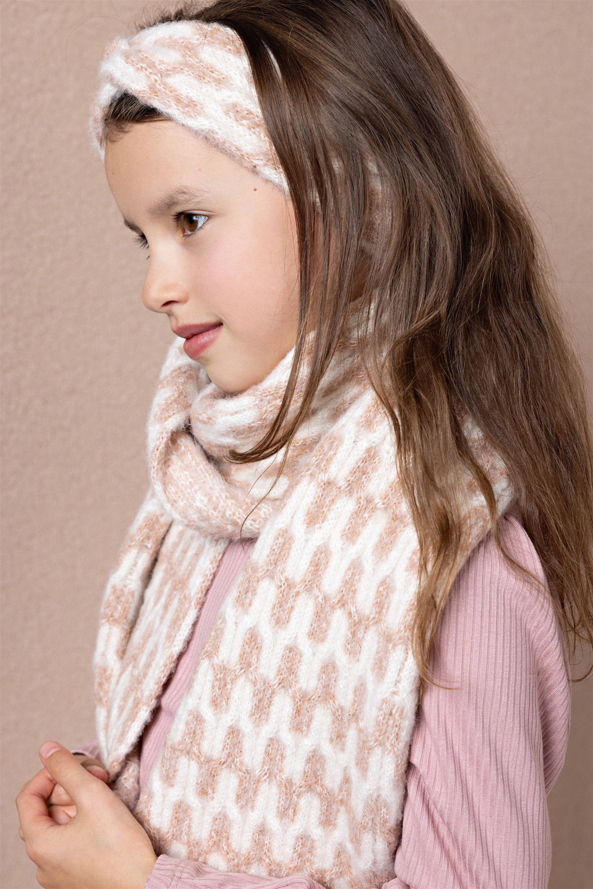 Rosa Knitted Set: Scarf and Headband Beige