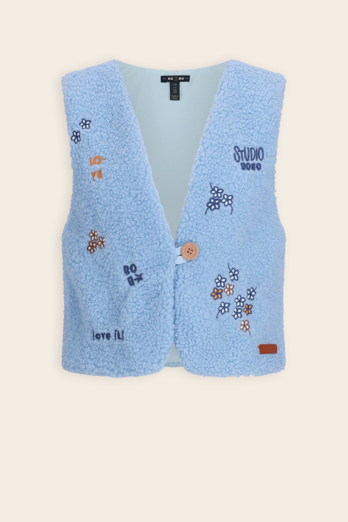 Kadi Embroidered Teddy Gilet Light Blue