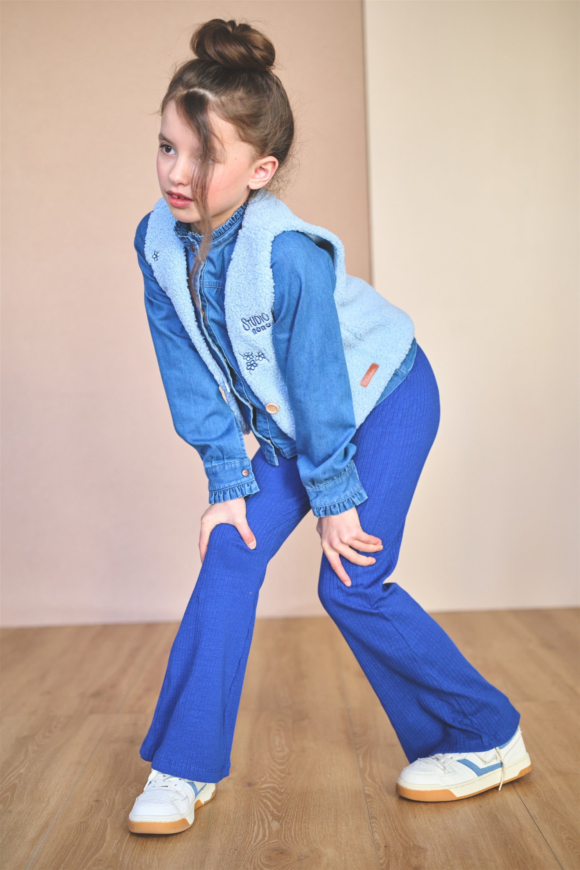 Kadi Embroidered Teddy Gilet Light Blue