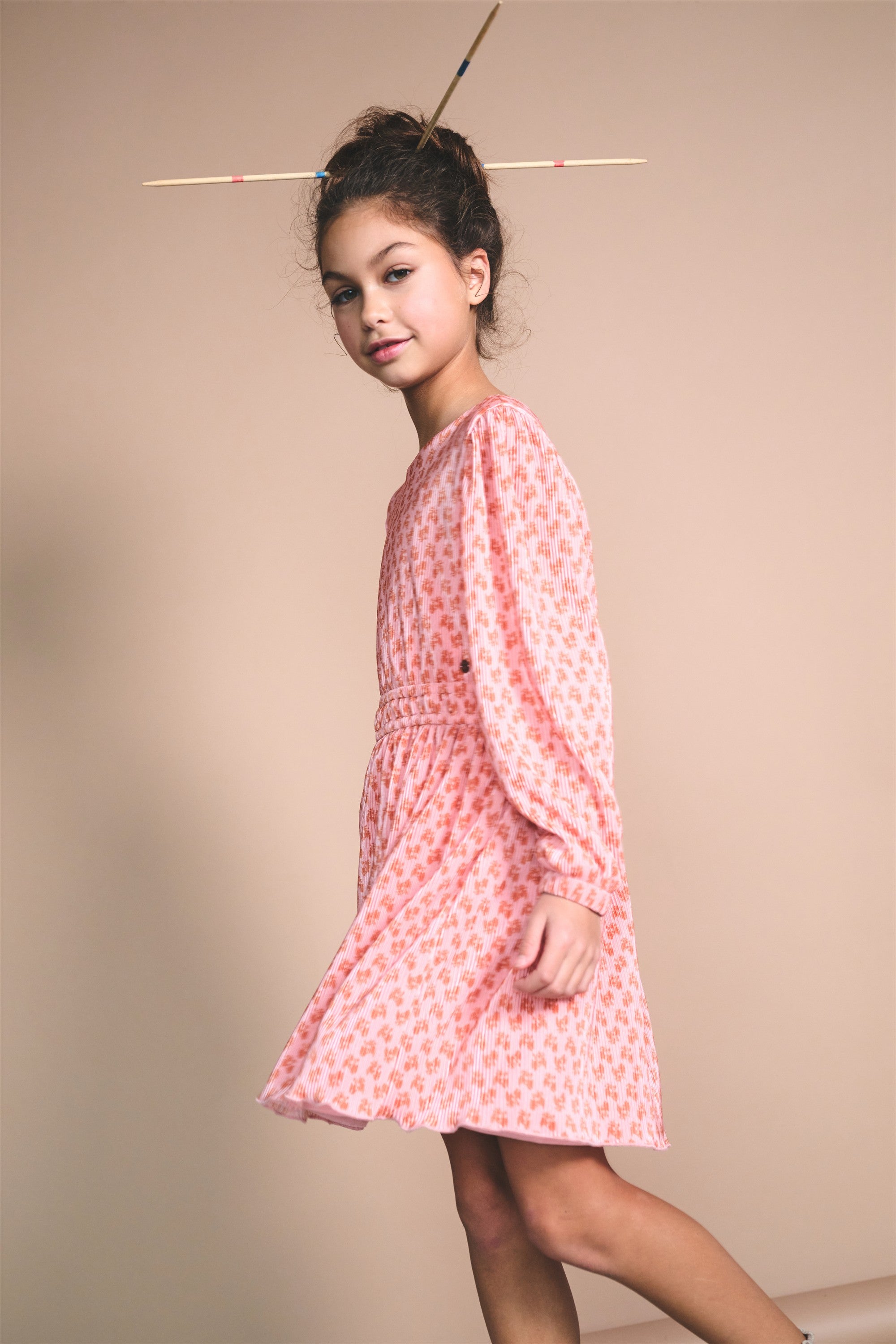 Mamai Geprinte Plissee Jurk Roze