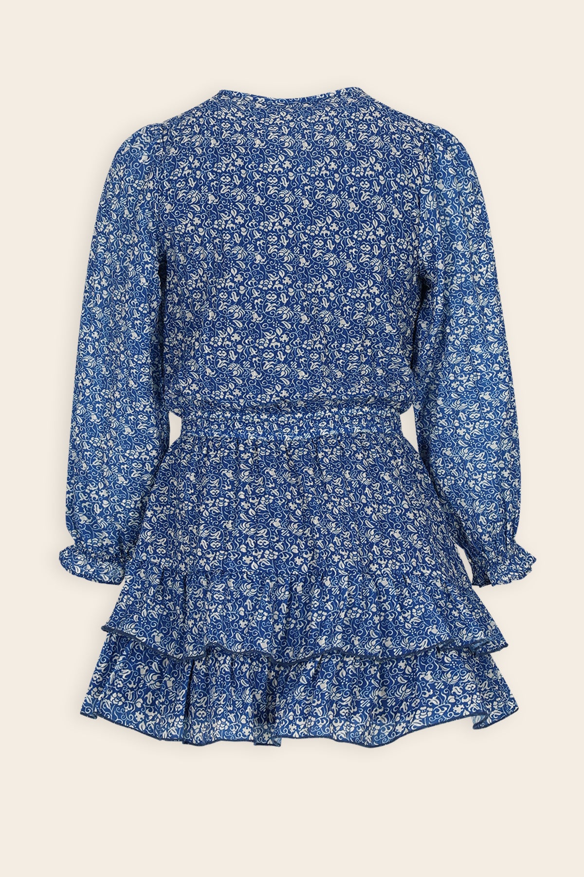 Miggy Geprinte Japanse Bloemen Jurk Blauw