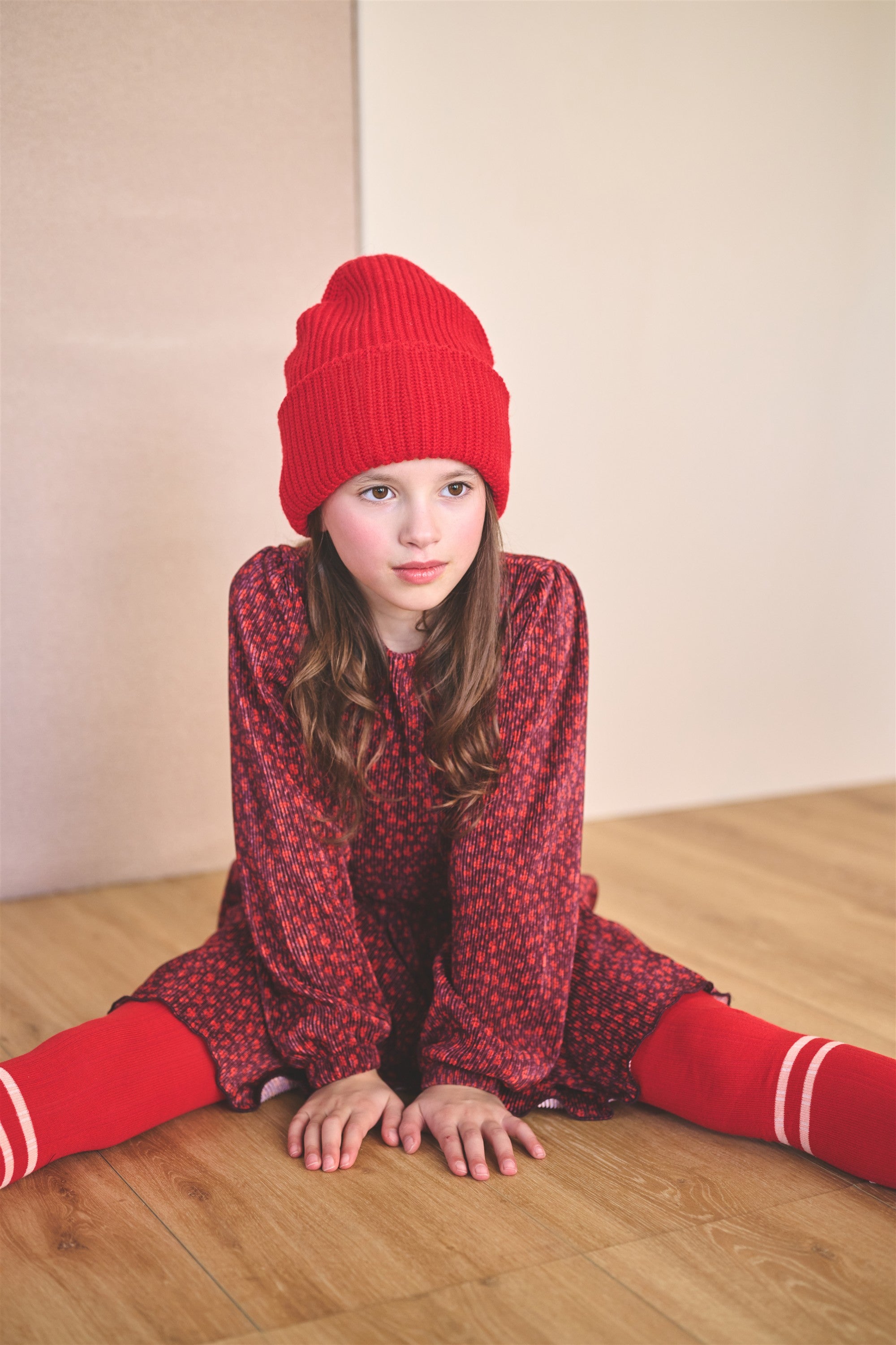Mamai Geprinte Plissee Jurk Bordeaux