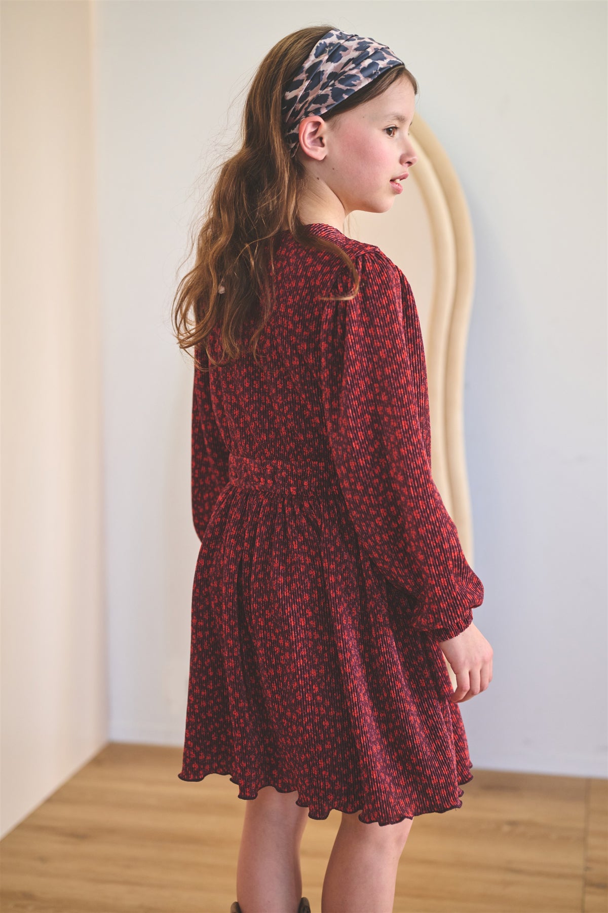 Mamai Geprinte Plissee Jurk Bordeaux