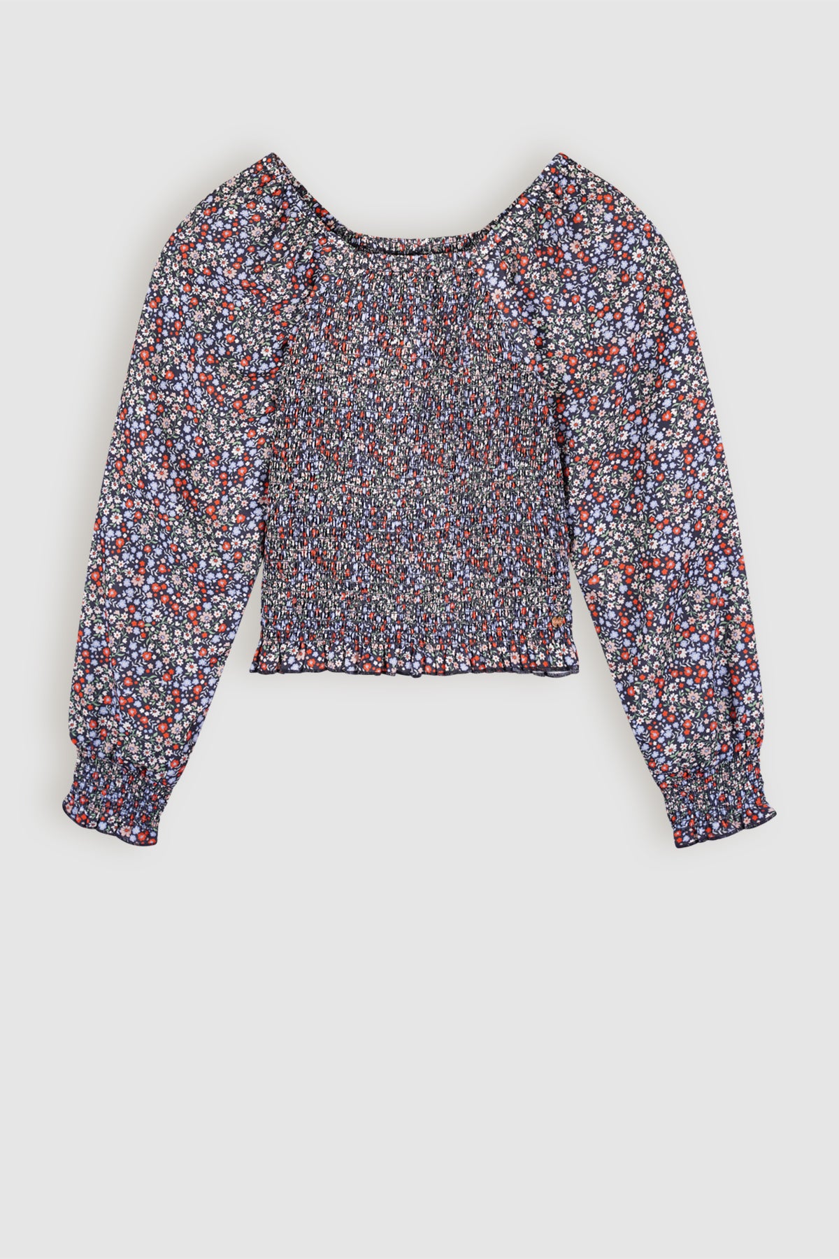 Tessa Smocked Floral Blouse Navy