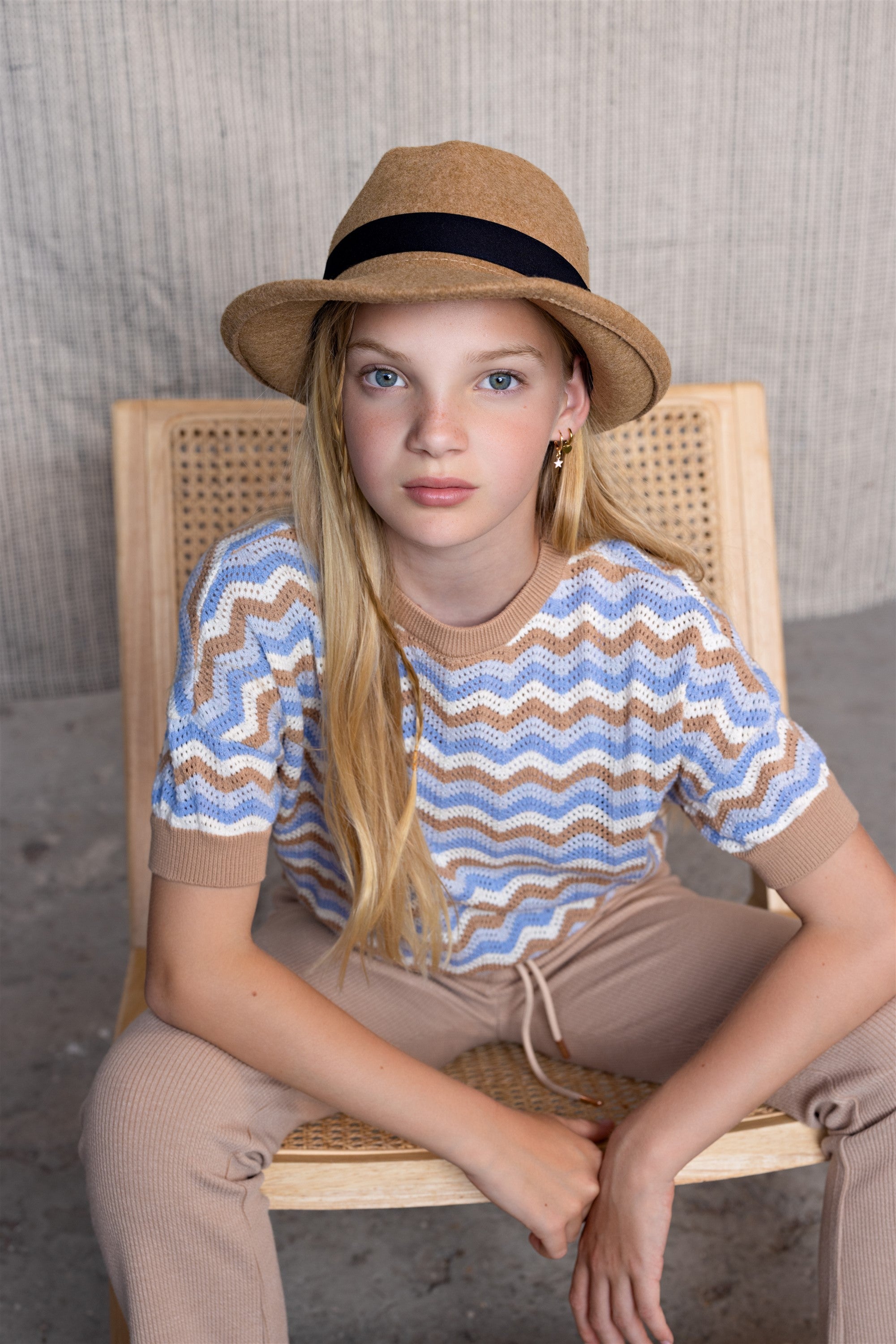 Alic Zigzag Knitted Crop Sweater Multicolor Pearled Ivory