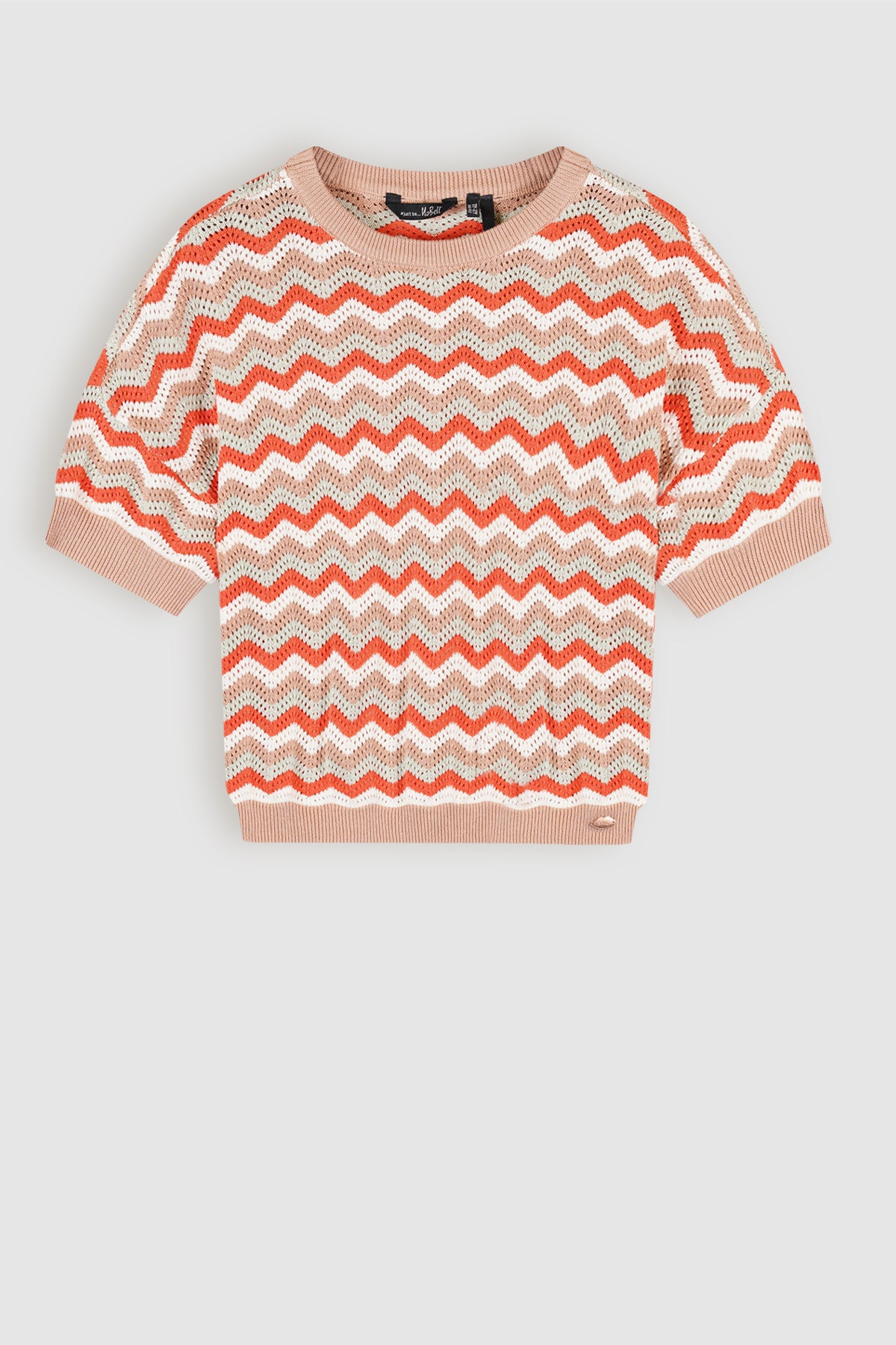 Alic Zigzag Knitted Crop Sweater Multicolor Sand Blush