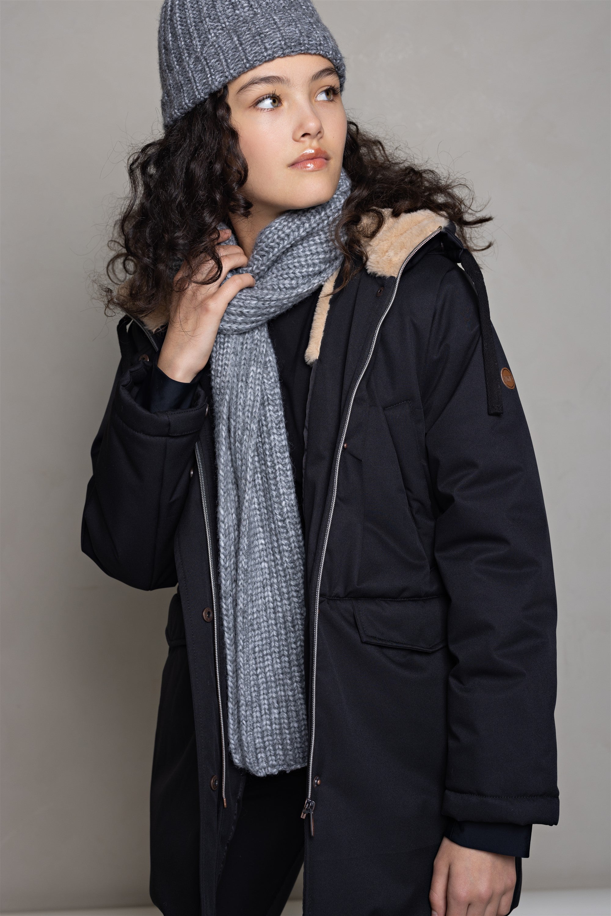 Belvine Long Coat with Hood Black