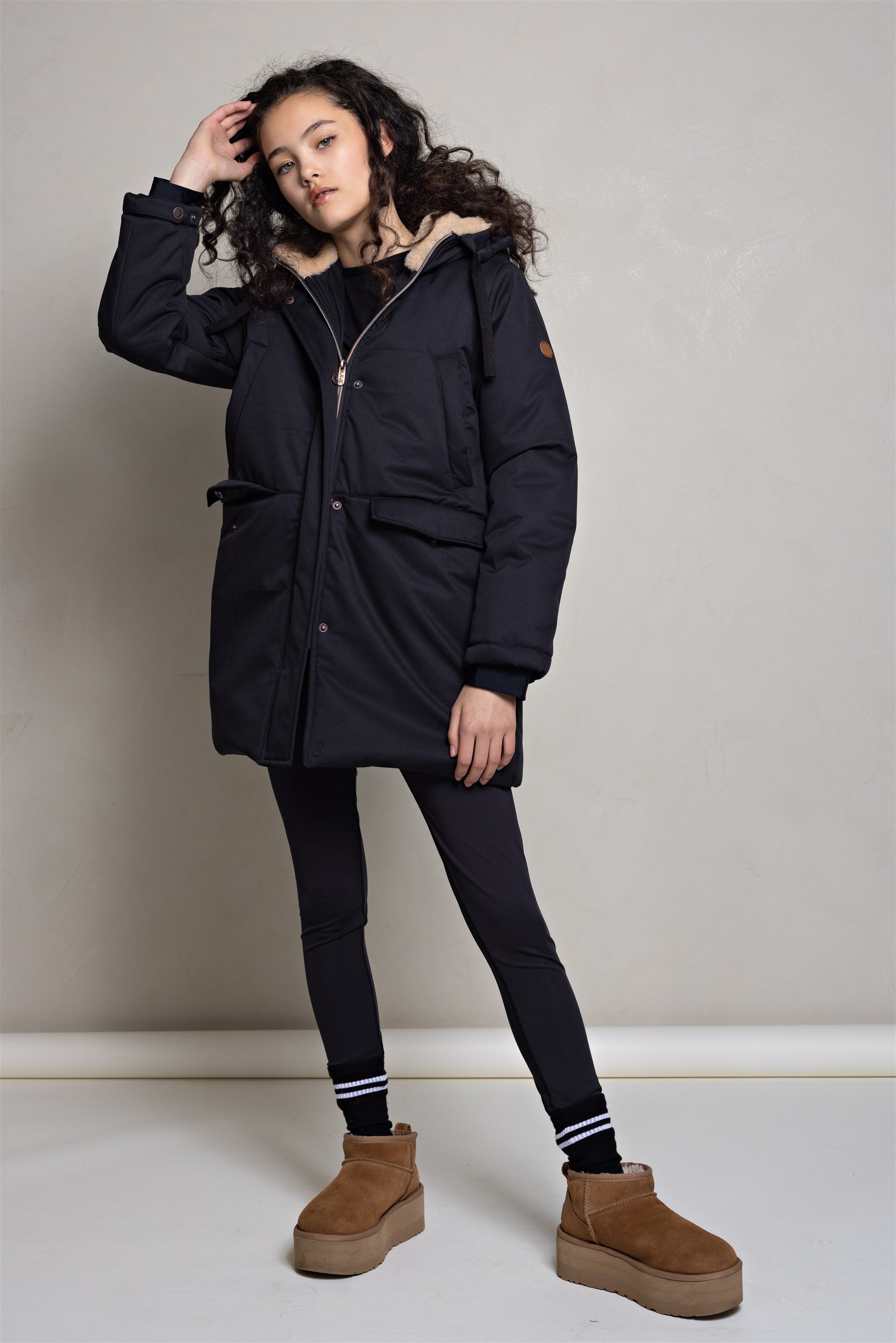 Belvine Long Coat with Hood Black