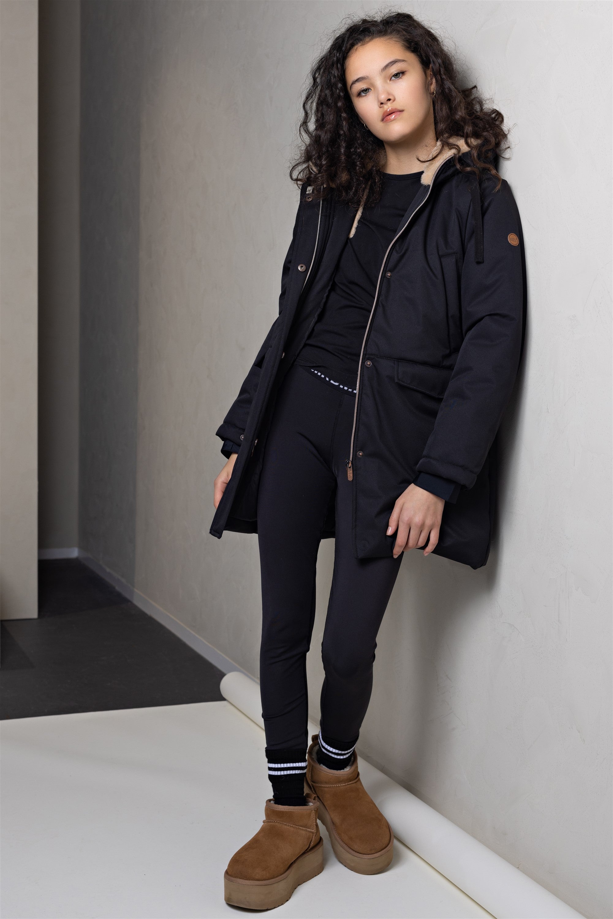 Belvine Long Coat with Hood Black