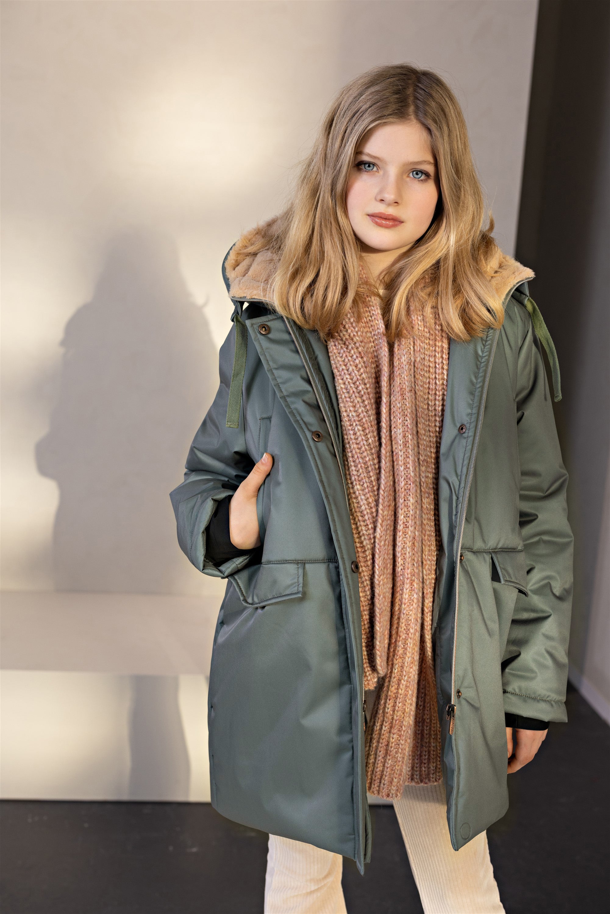 Belvine Long Coat with Hood Green