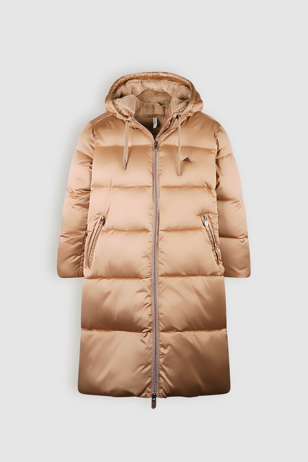 Baggo Long Puffer Jacket with Hood Beige Gold
