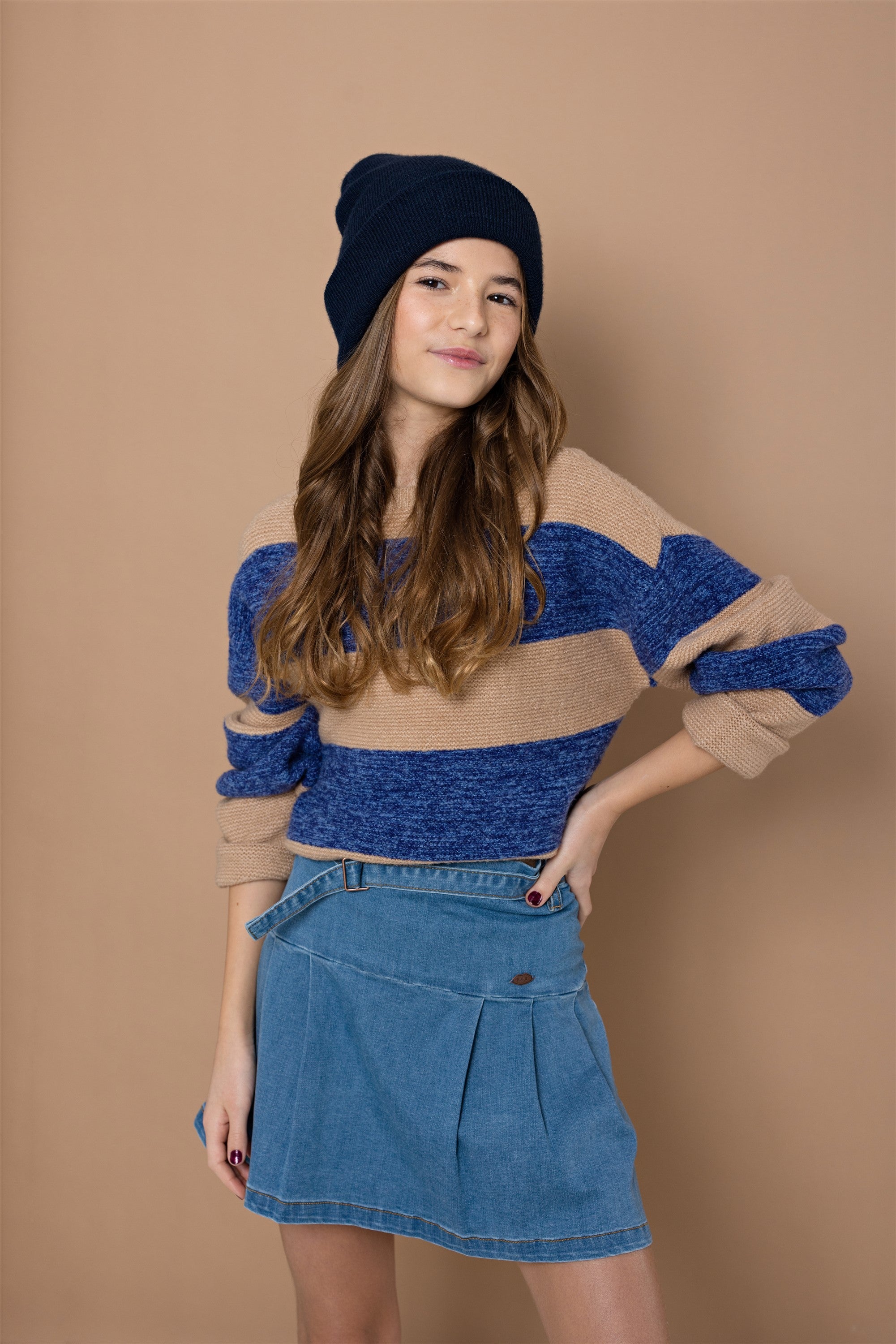 Kessy Knitted Striped Cropped Sweater Blue