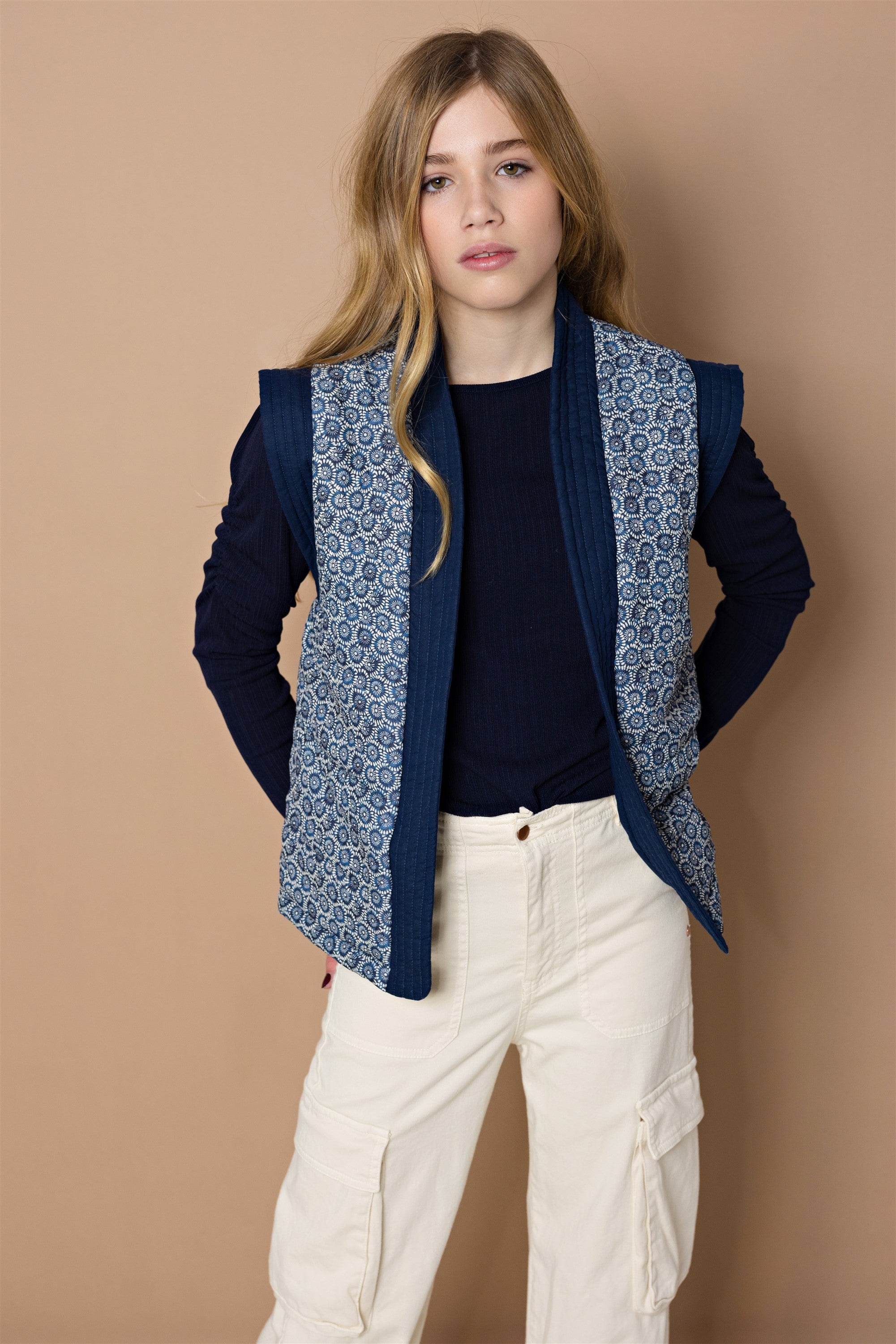 Kiss Rib Tshirt with Fancy Sleeve Detail Navy