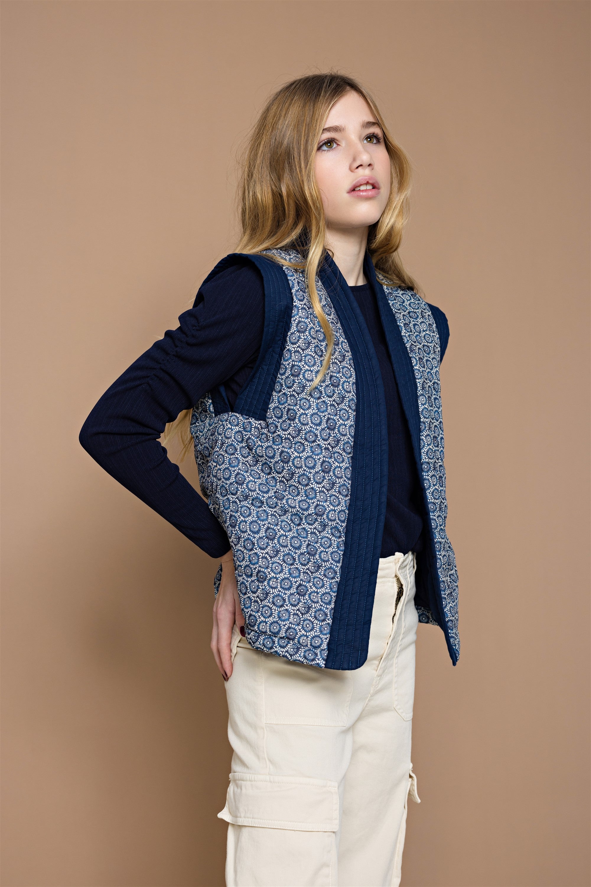 Kiss Rib Tshirt with Fancy Sleeve Detail Navy