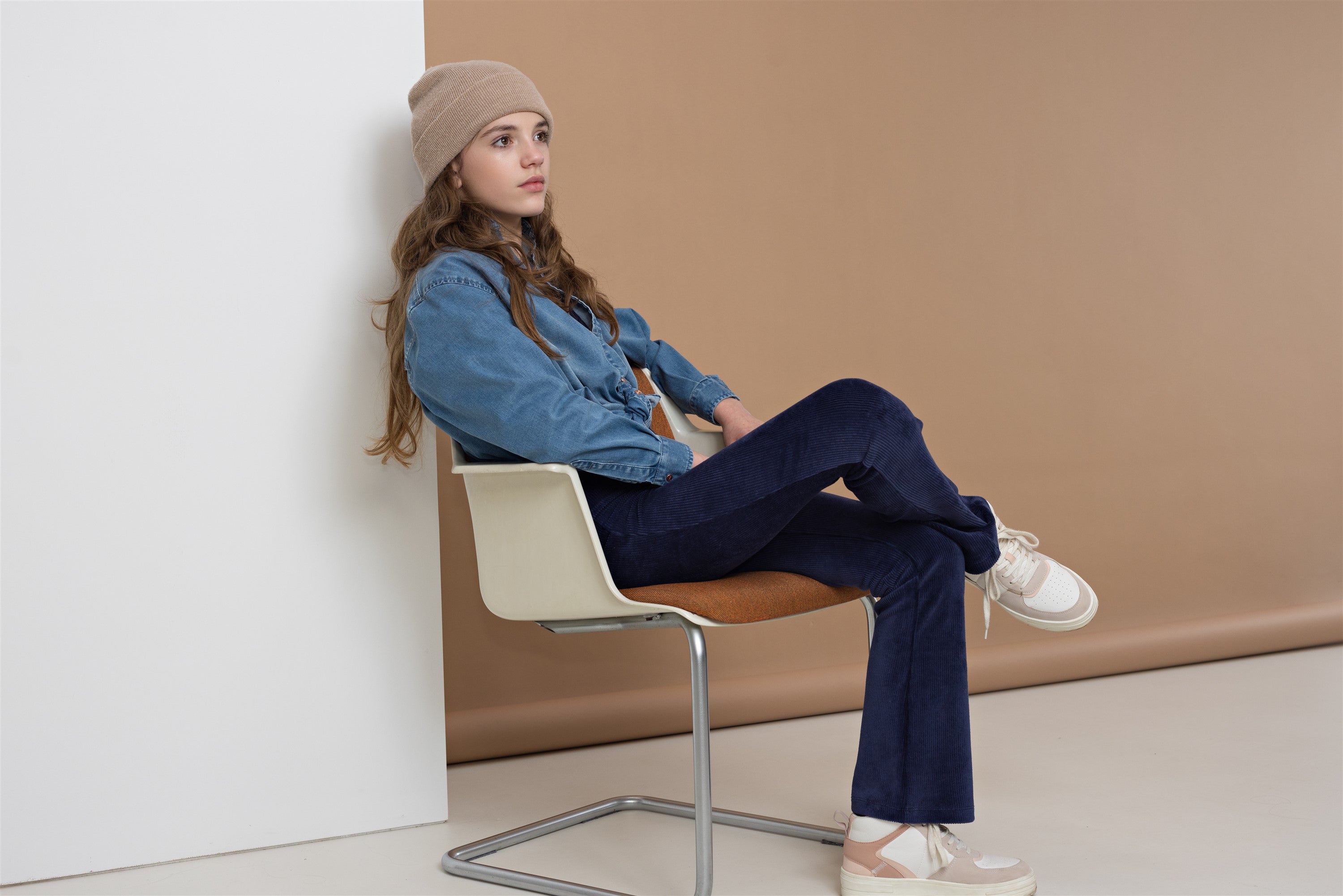 Sady Velvet Rib Flared Broek Blauw