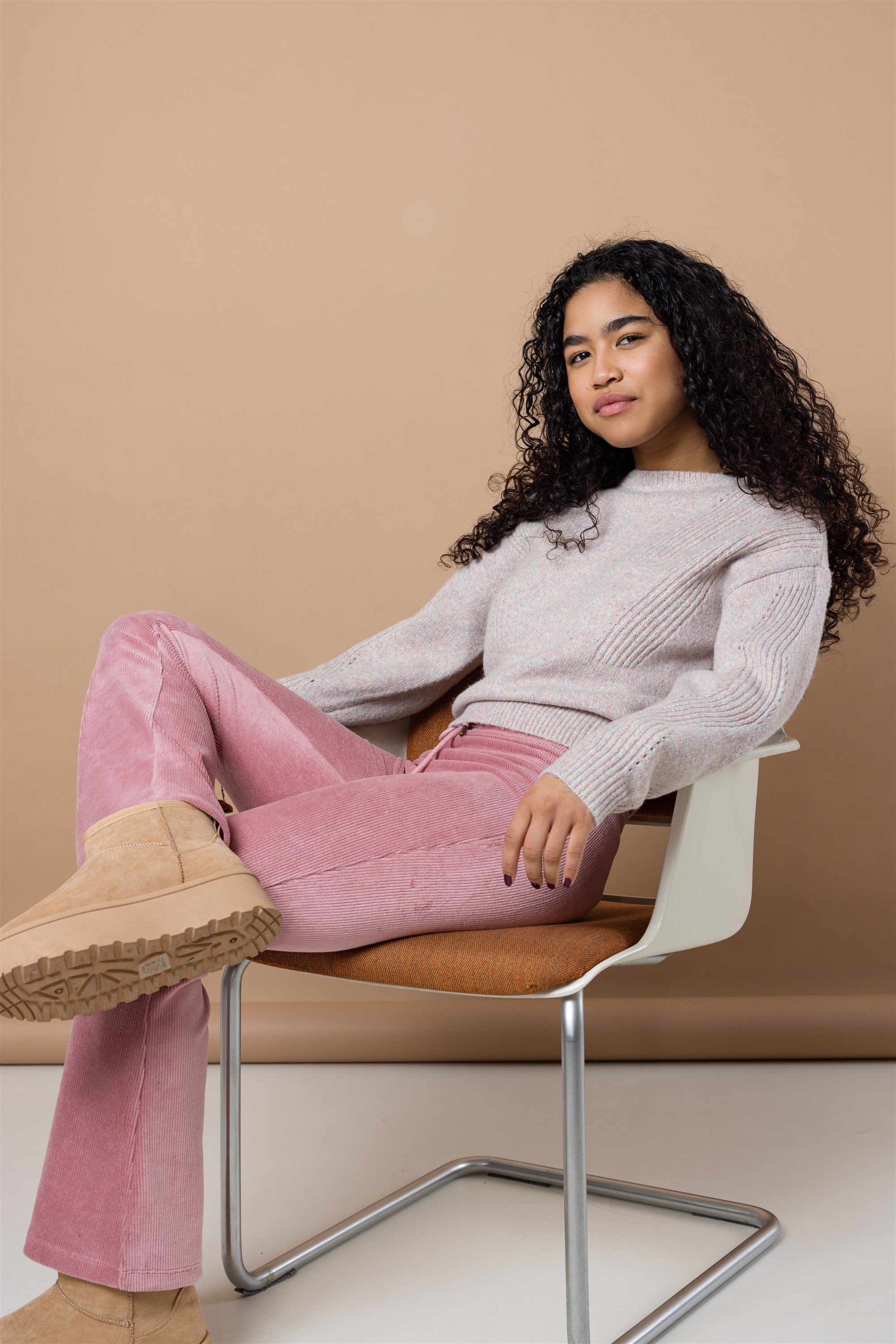 Sady Velvet Rib Flared Pants Pink