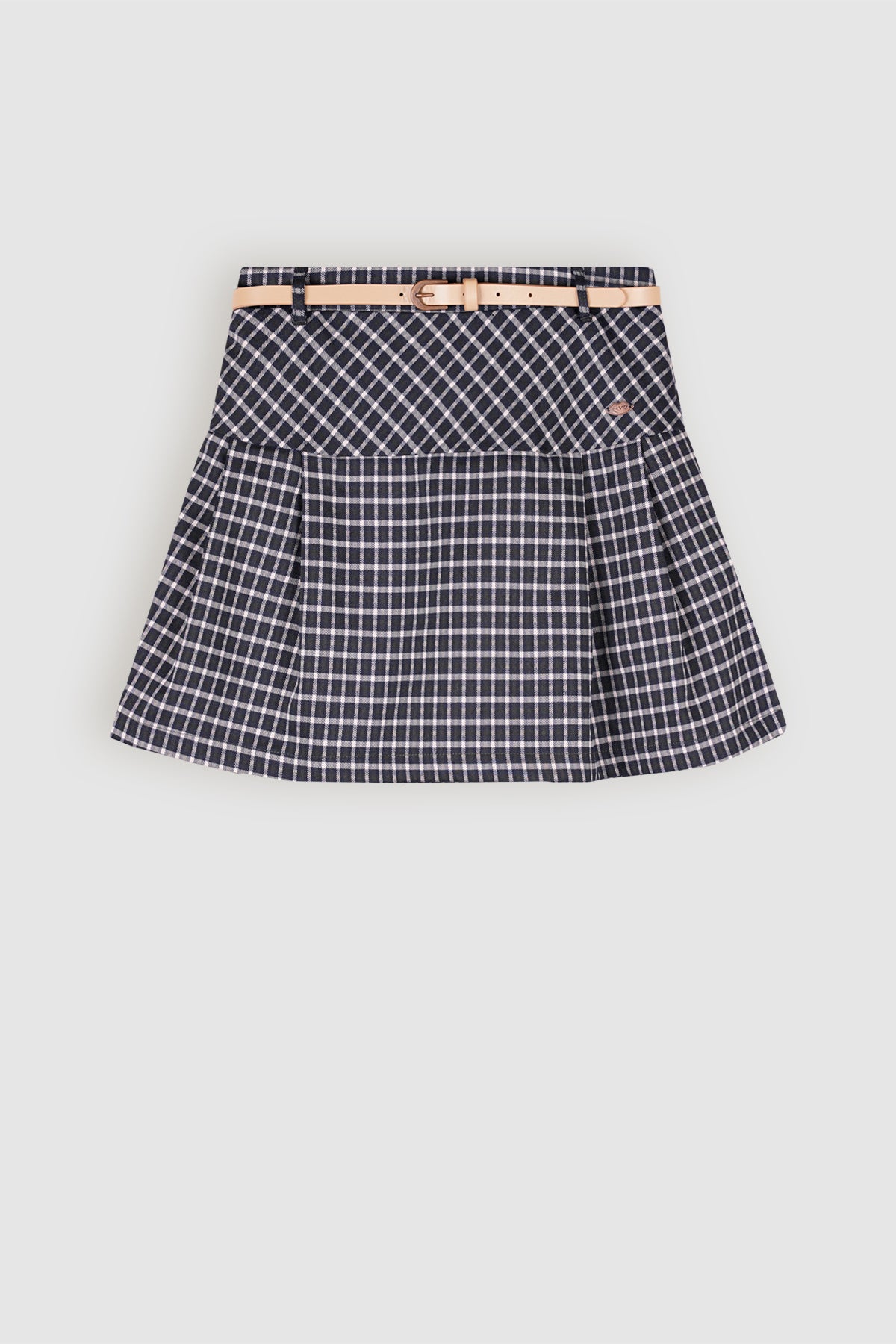 Nimmy Checked Pleated Skirt with Belt Navy