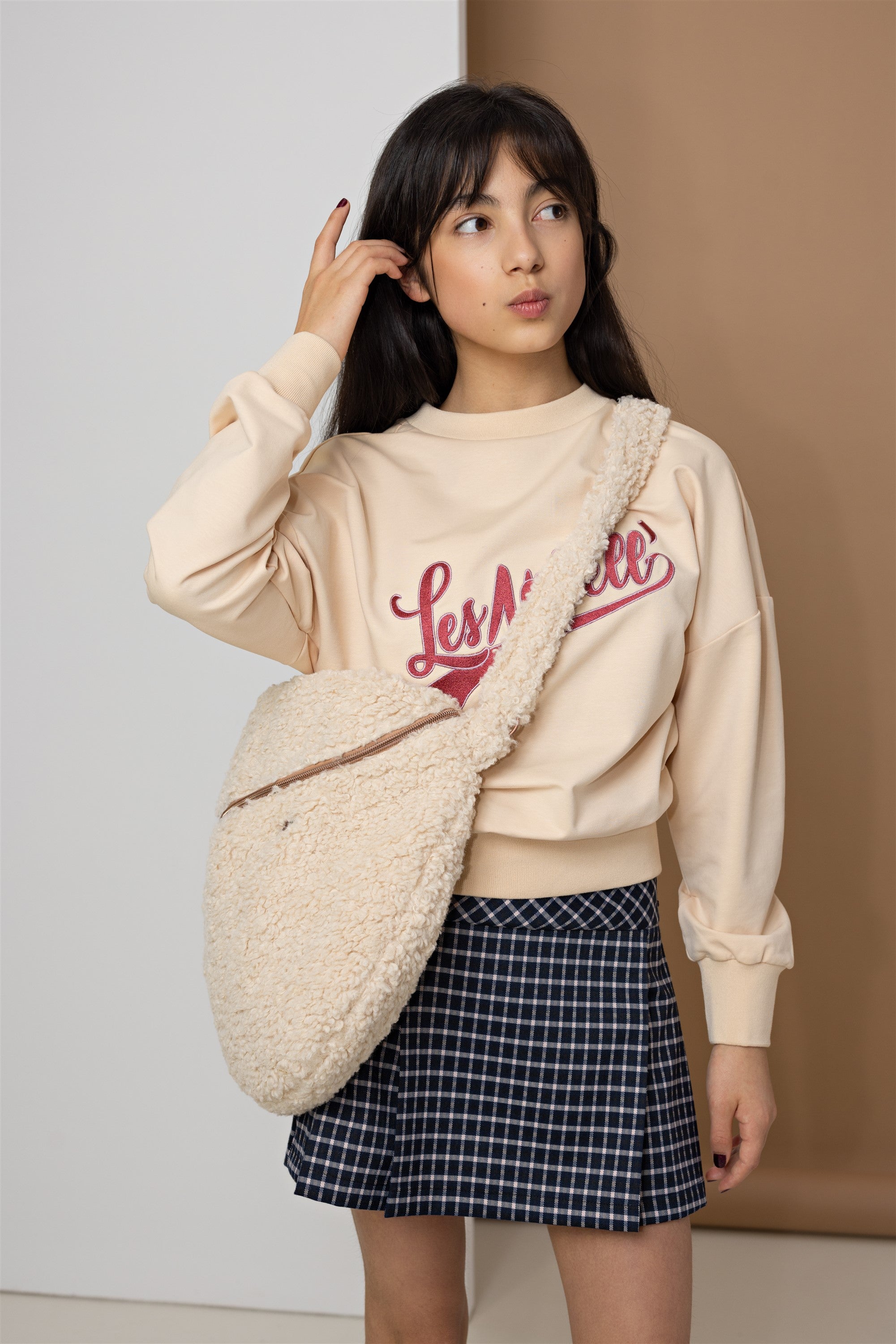 Nimmy Checked Pleated Skirt with Belt Navy