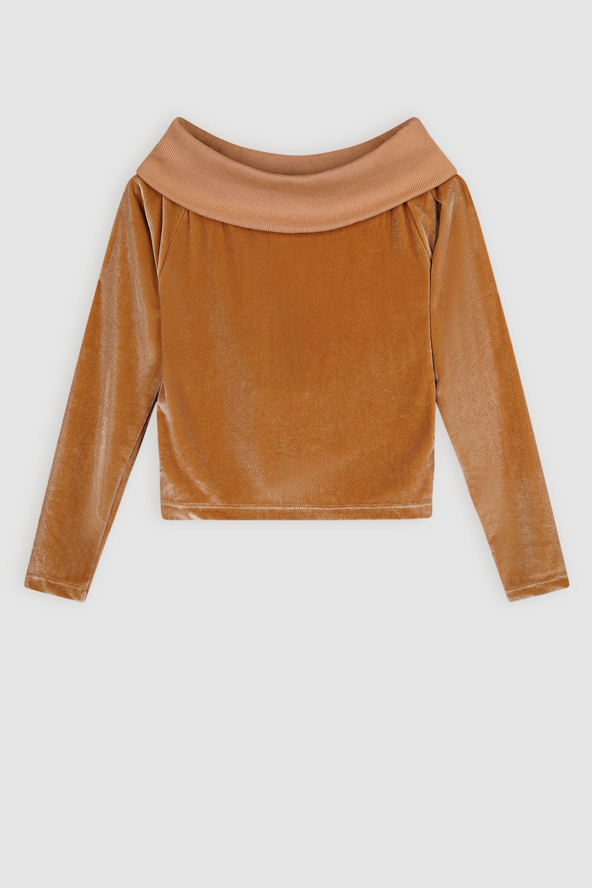 Kelza Shiny Velours Off the Shoulder Top Sand