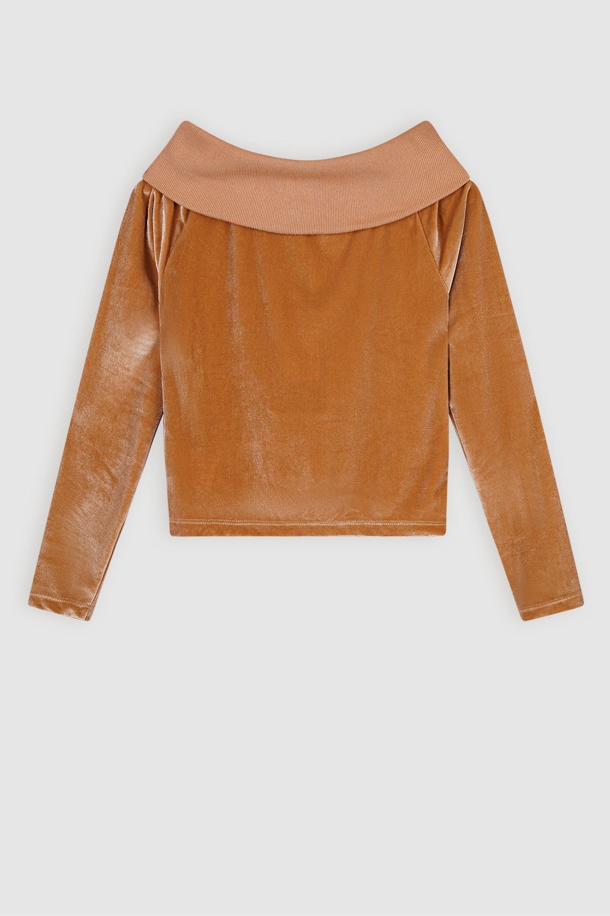Kelza Shiny Velours Off the Shoulder Top Sand