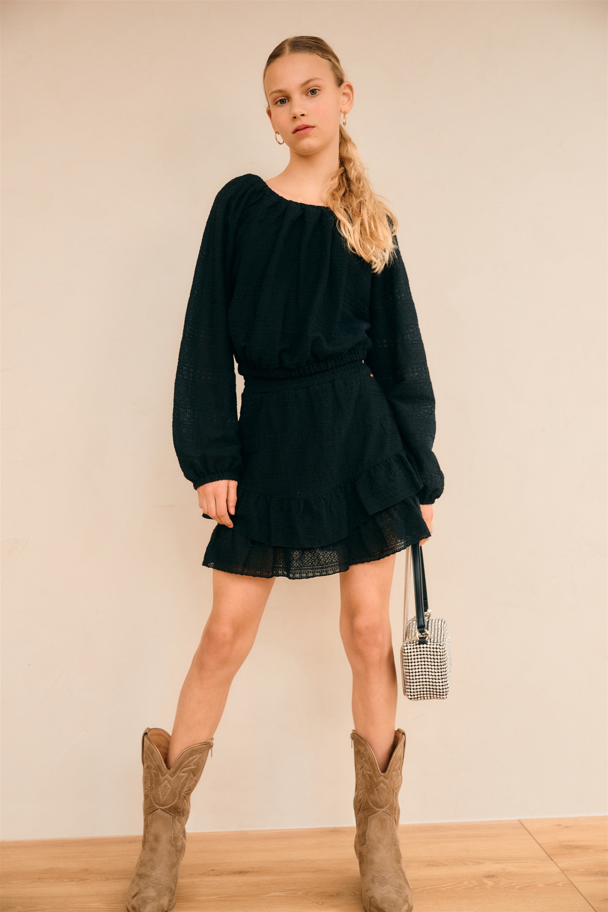 Timre Geborduurde Blouse Zwart