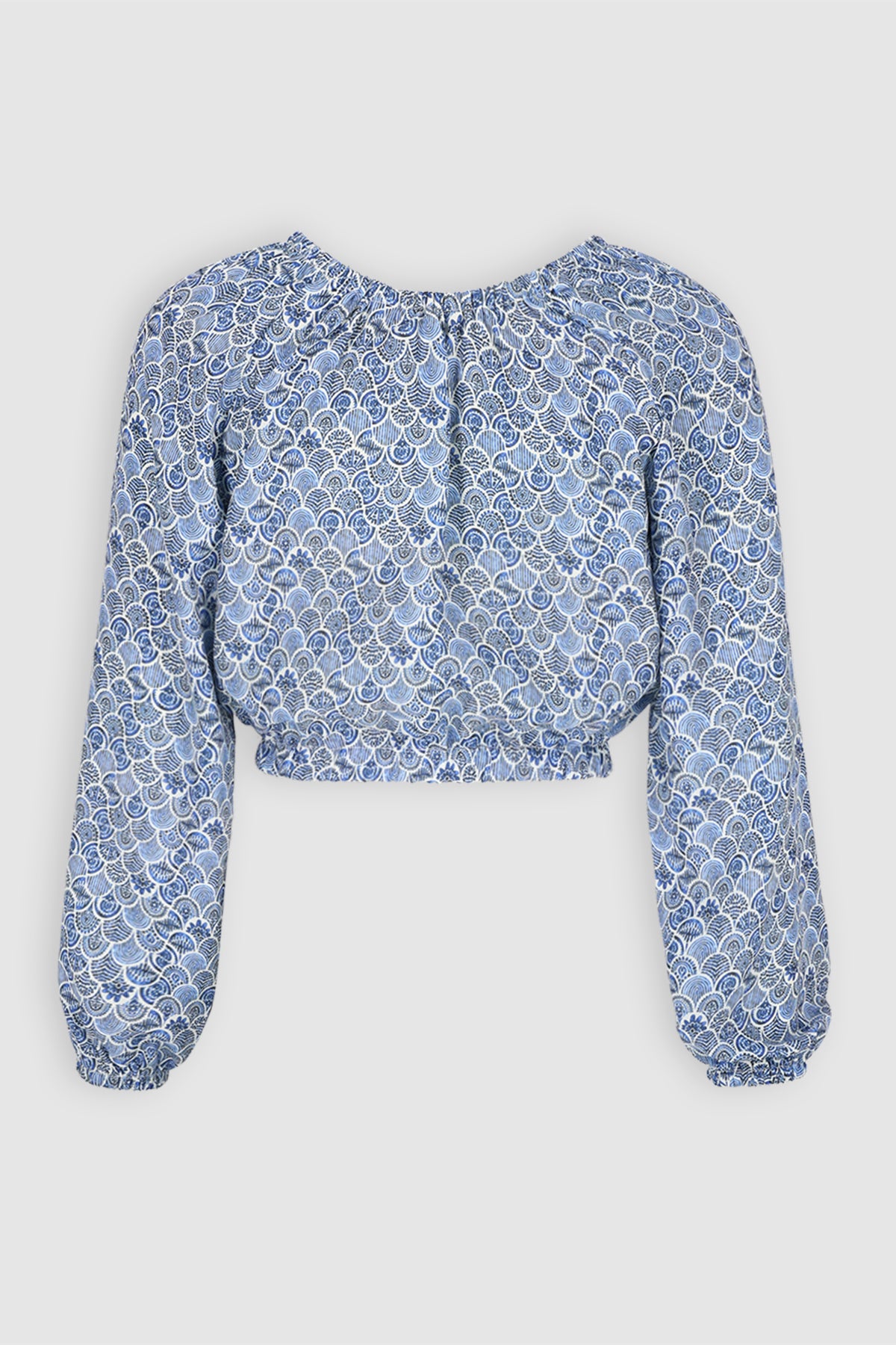 Timra Crop Geprinte Blouse Blauw