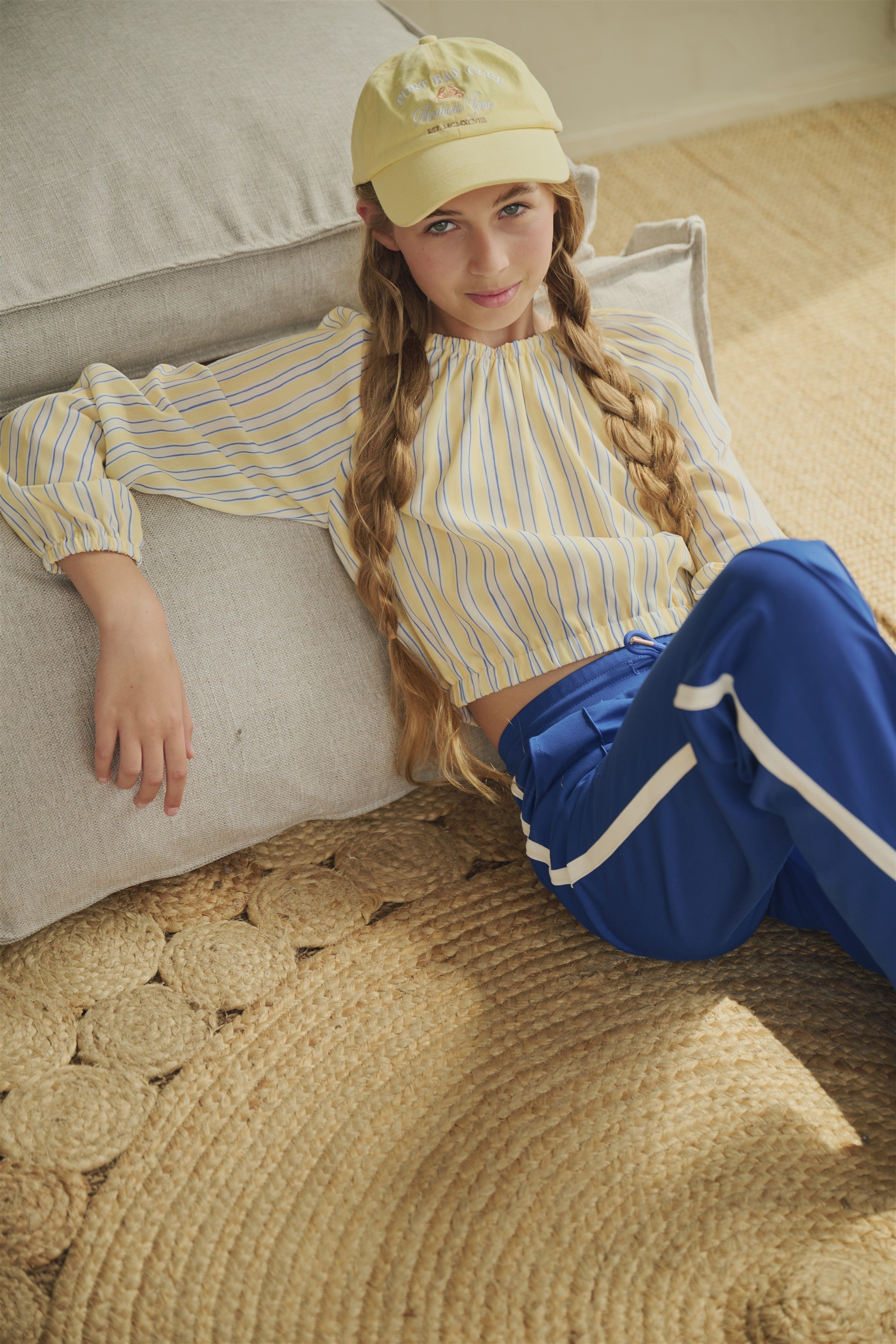 Timra Crop Gestreepte Blouse Geel