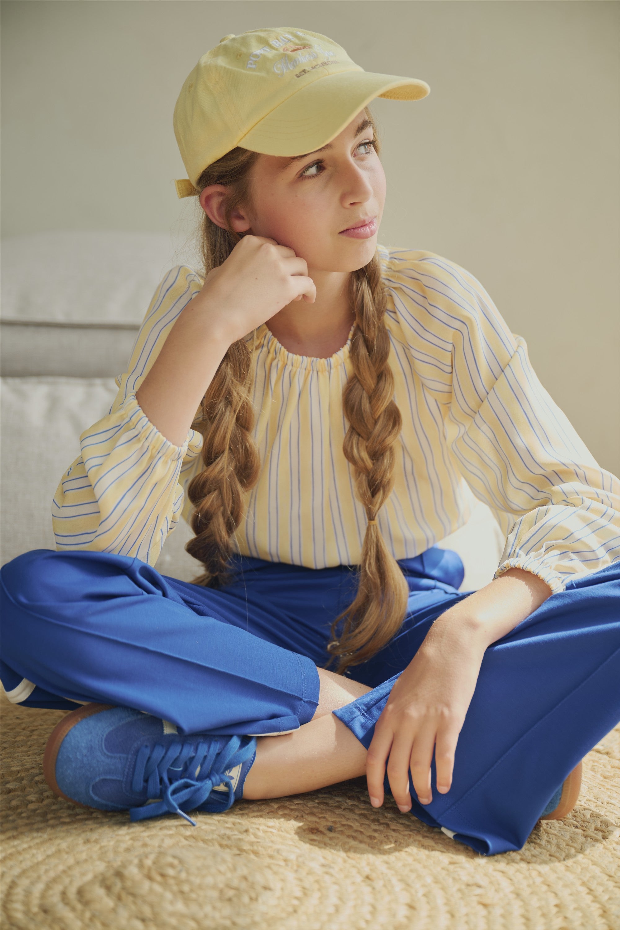 Timra Crop Gestreepte Blouse Geel