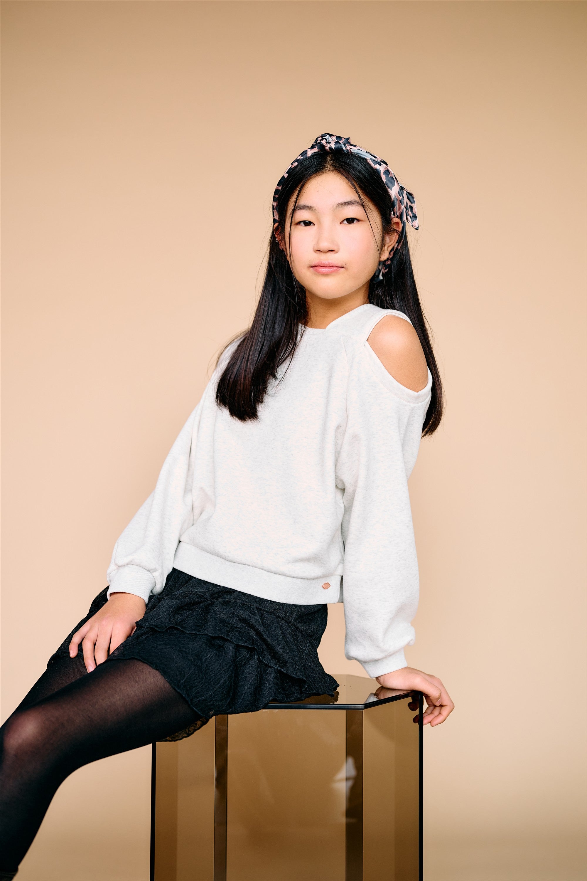 Kadiz Soft Open Shoulder Sweater White Marl