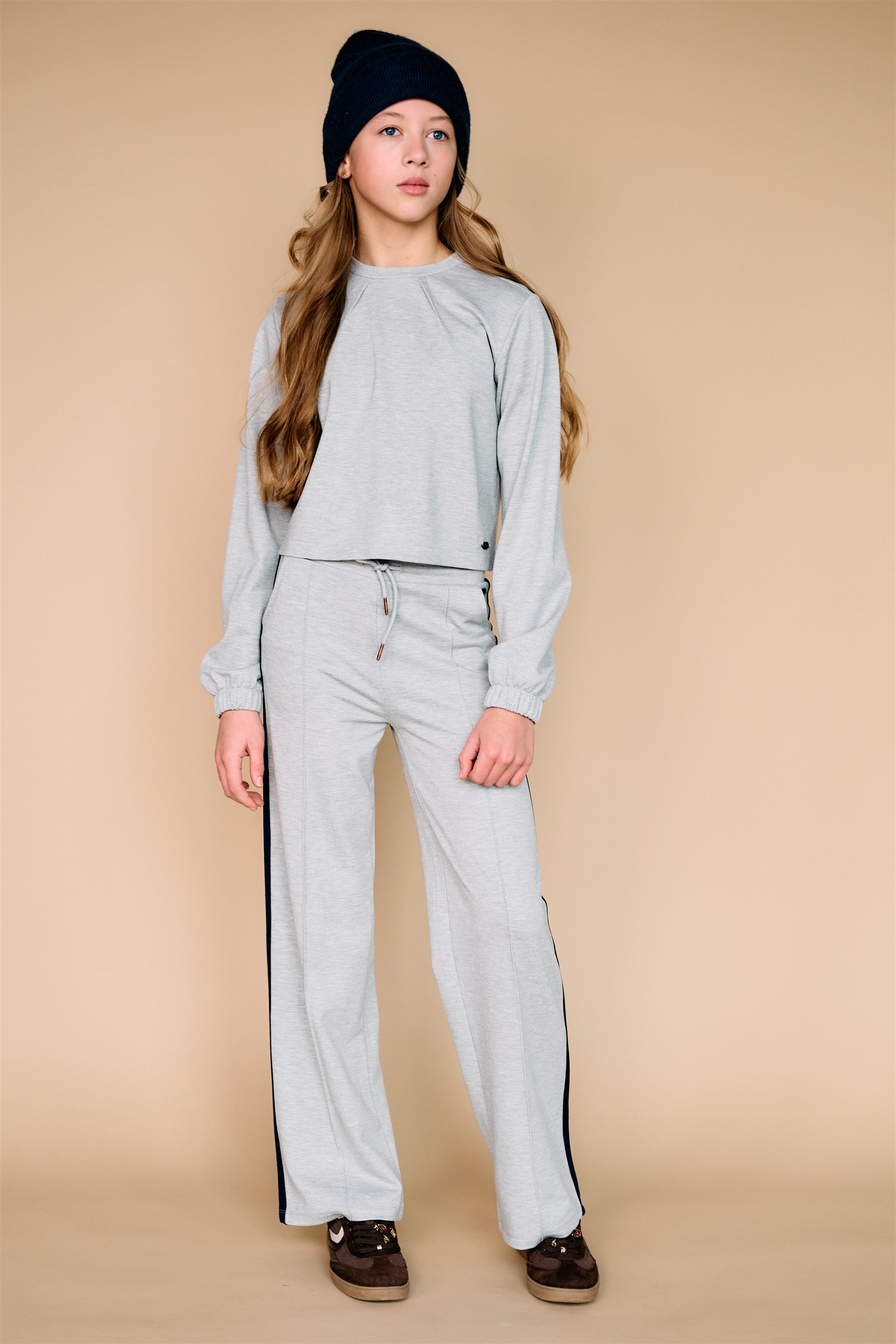 Sylvie Travellers Interlock Wide Leg Trousers Grey Marl