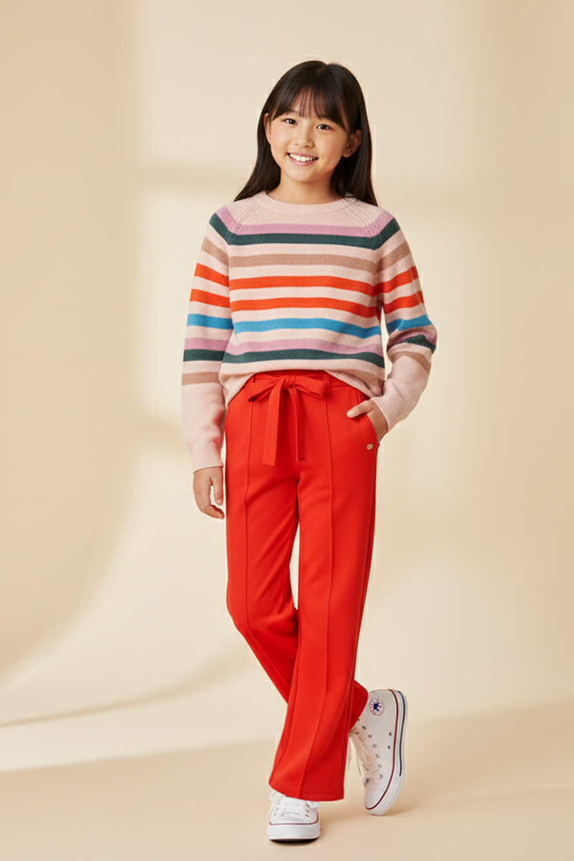 Gestreepte Trui Multikleuren & Palazzo Broek Rood