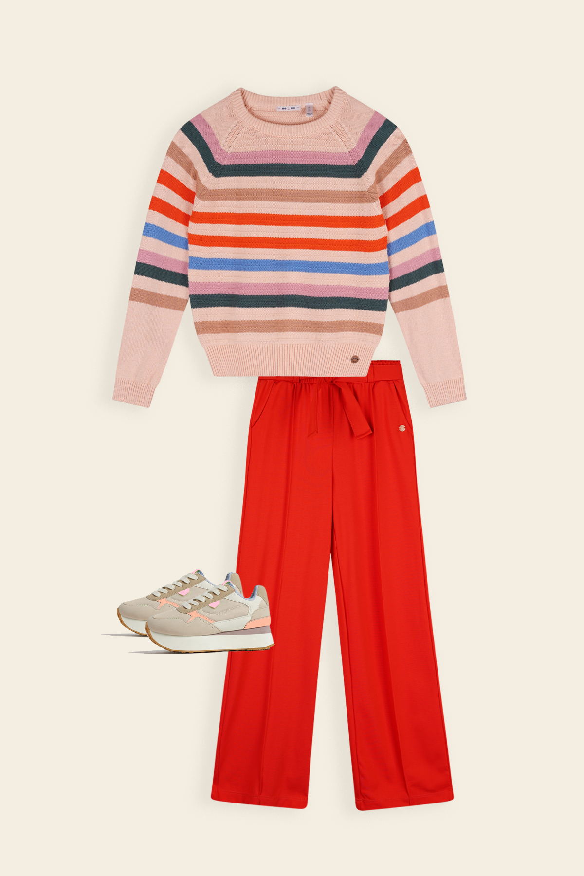 Gestreepte Trui Multikleuren & Palazzo Broek Rood