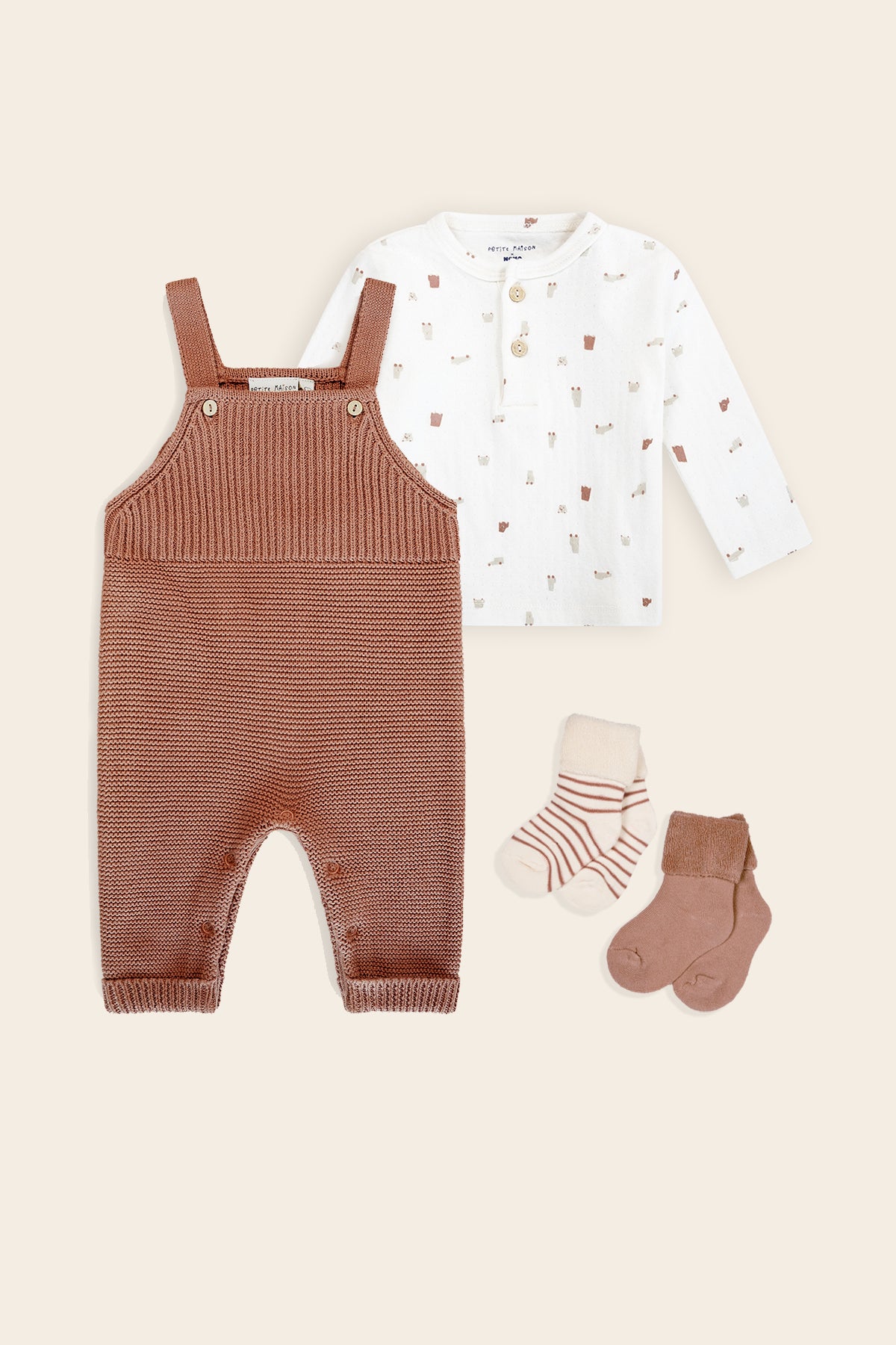 Jongens Cadeau Set: Seyo Gebreide Salopet+Ko Tshirt Cars+Rocks Sokjes