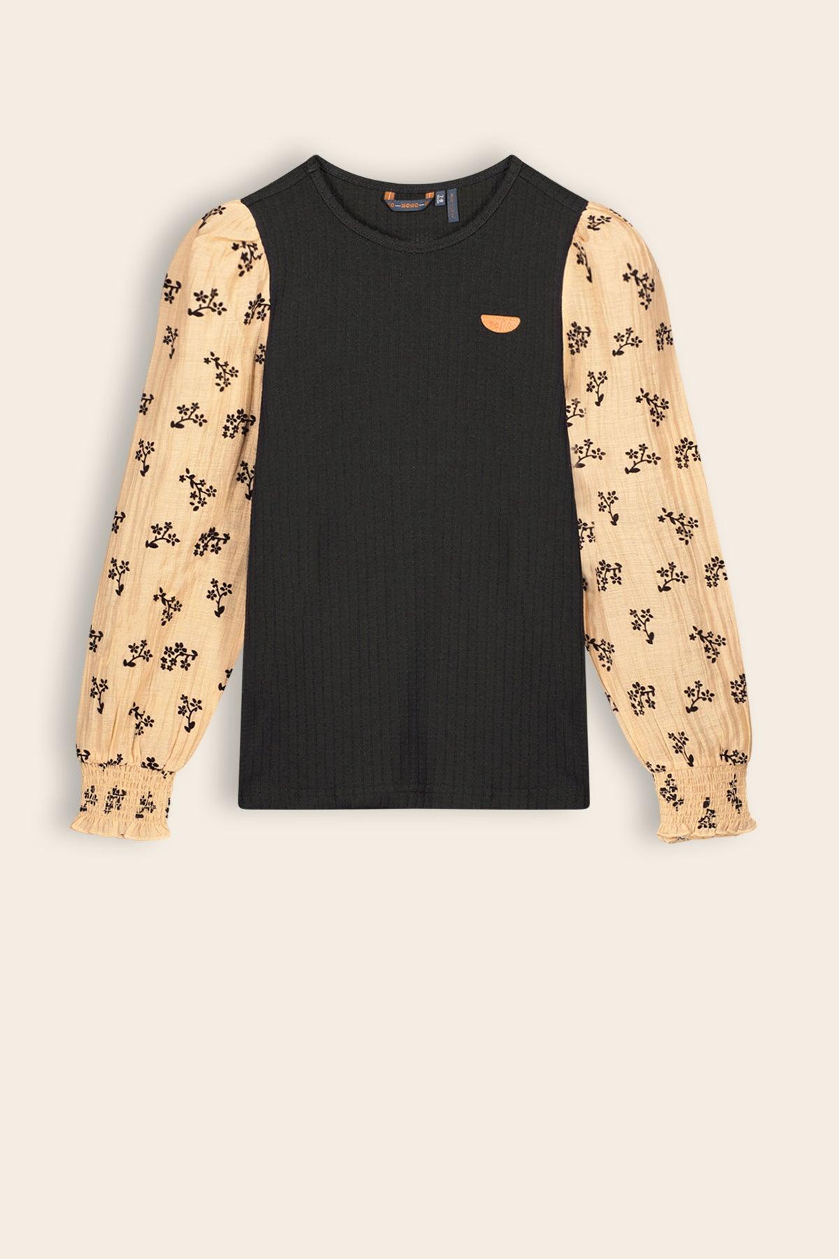 Kis Rib Jersey Top Contrast Pofmouwen - NoNo Kidswear