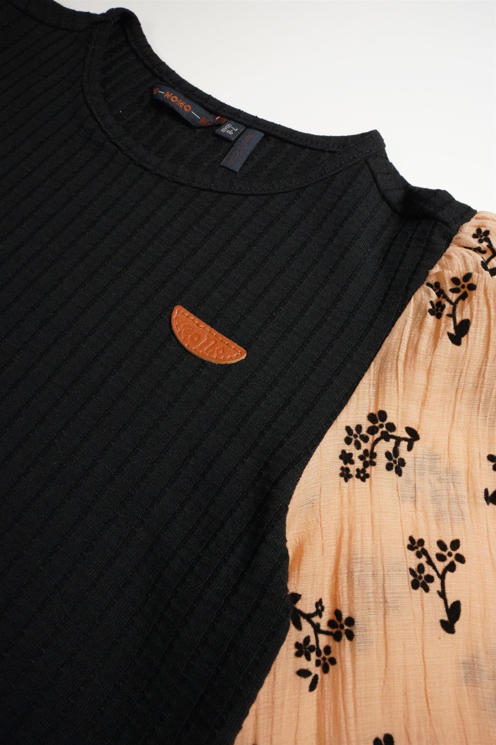 Kis Rib Jersey Top Contrast Pofmouwen - NoNo Kidswear