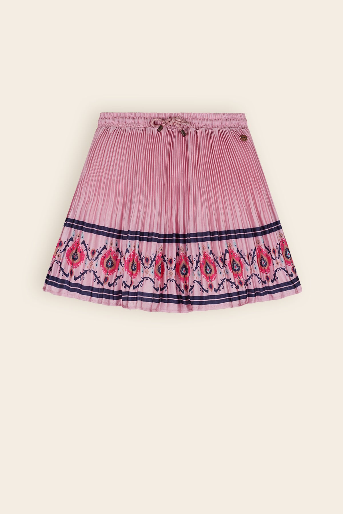 Nulan Pleated Satin Skirt Border Print Old Pink
