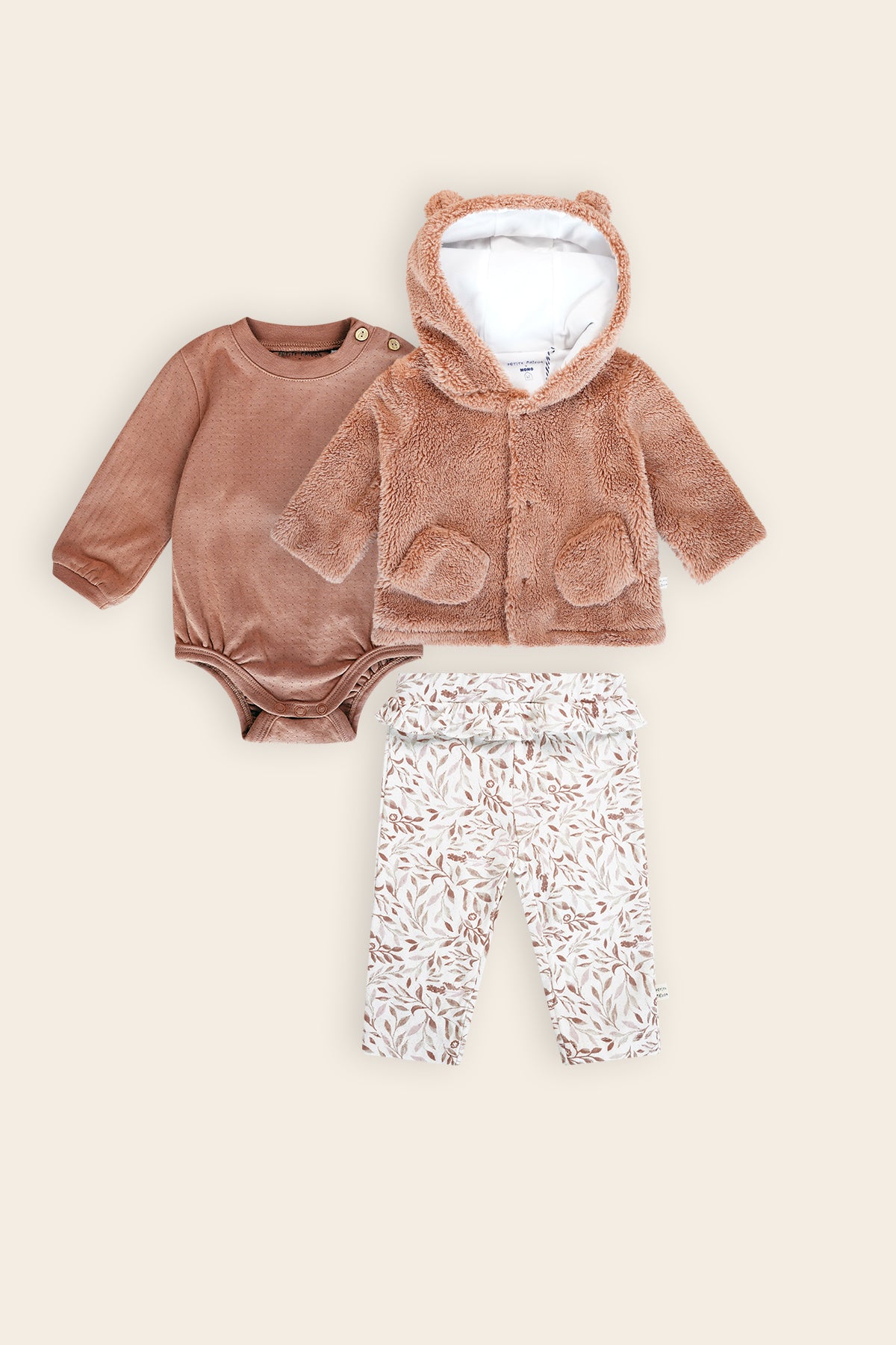 Meisjes set: kyler Jersey Broek +Teddy Jasje + Oversized Romper