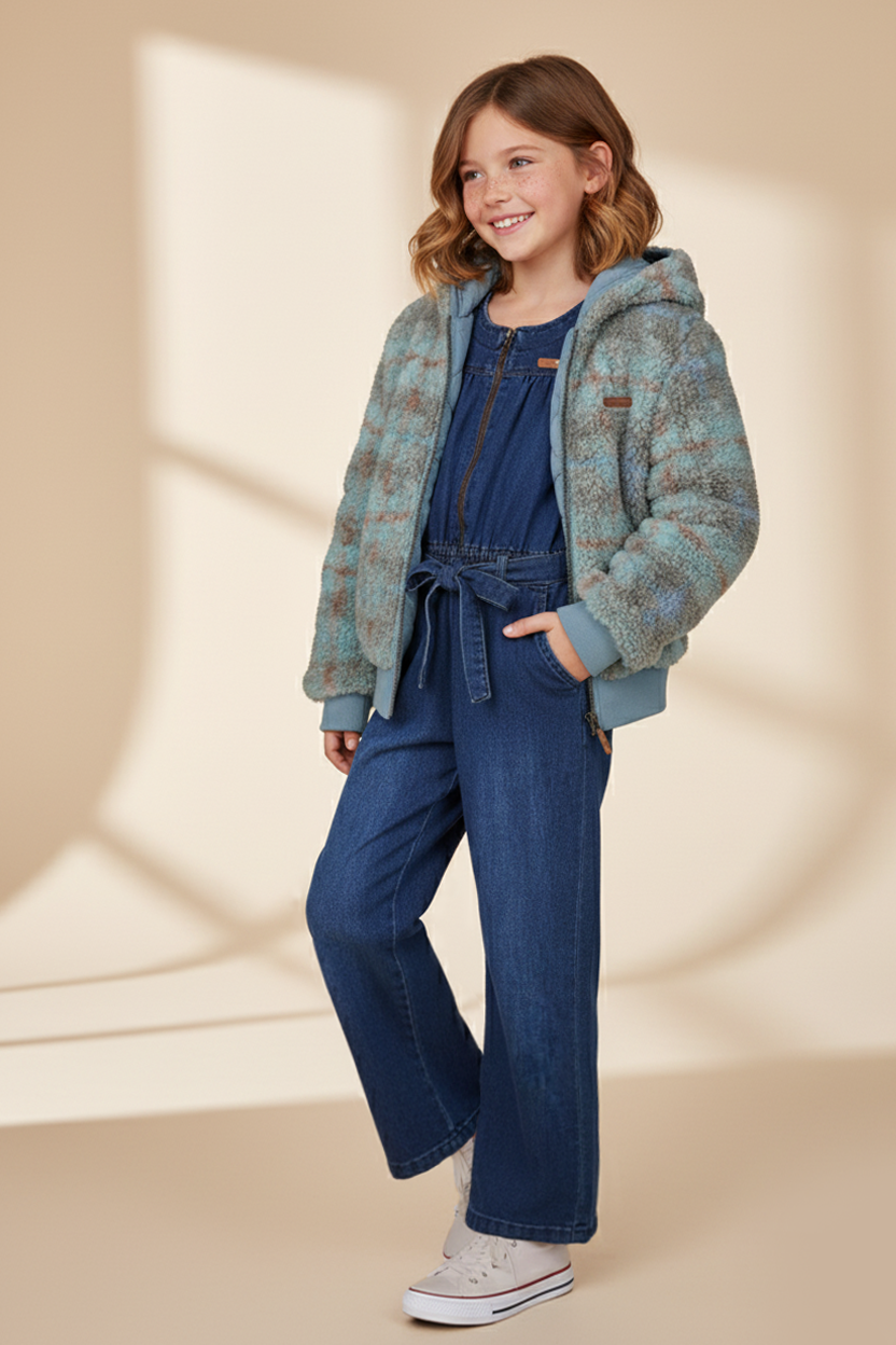 Reversible Teddy Winterjas & Light Weight Denim Jumpsuit Navy