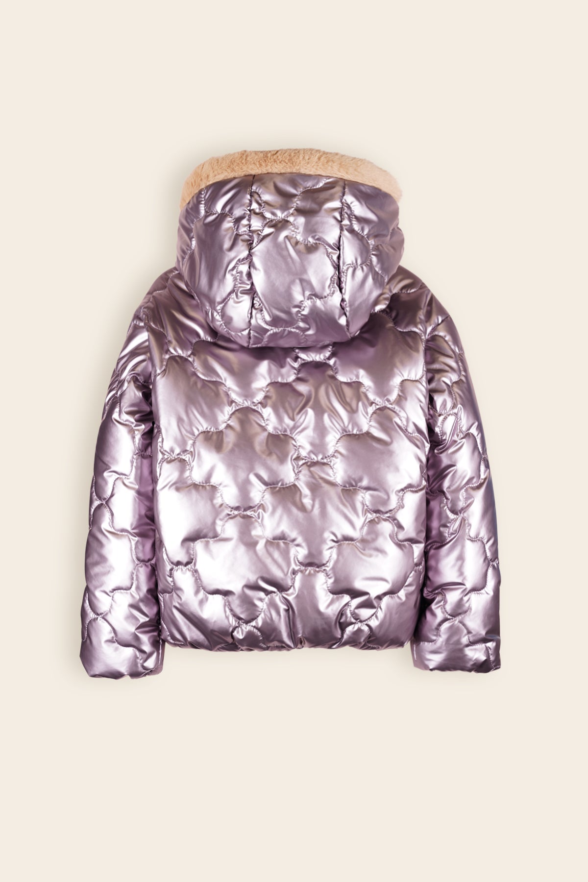 Bee Stepped Winter Coat with Hood Metallic Pink