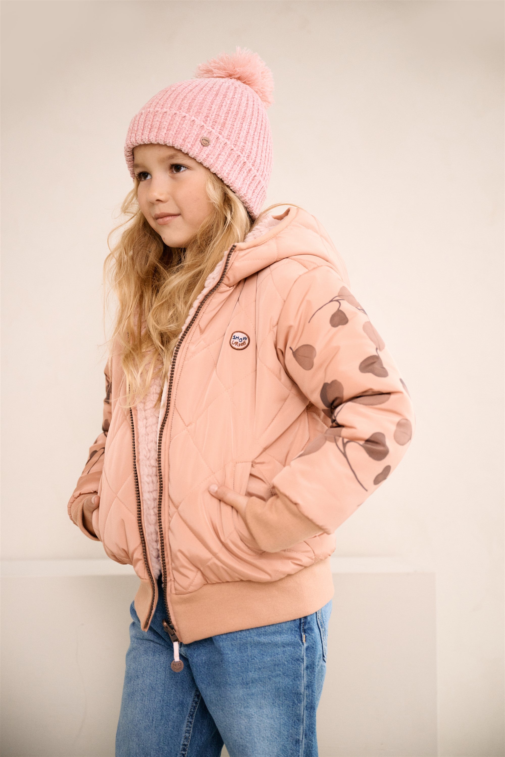 Bomby Reversible Winterjas met Print op de mouw Taupe