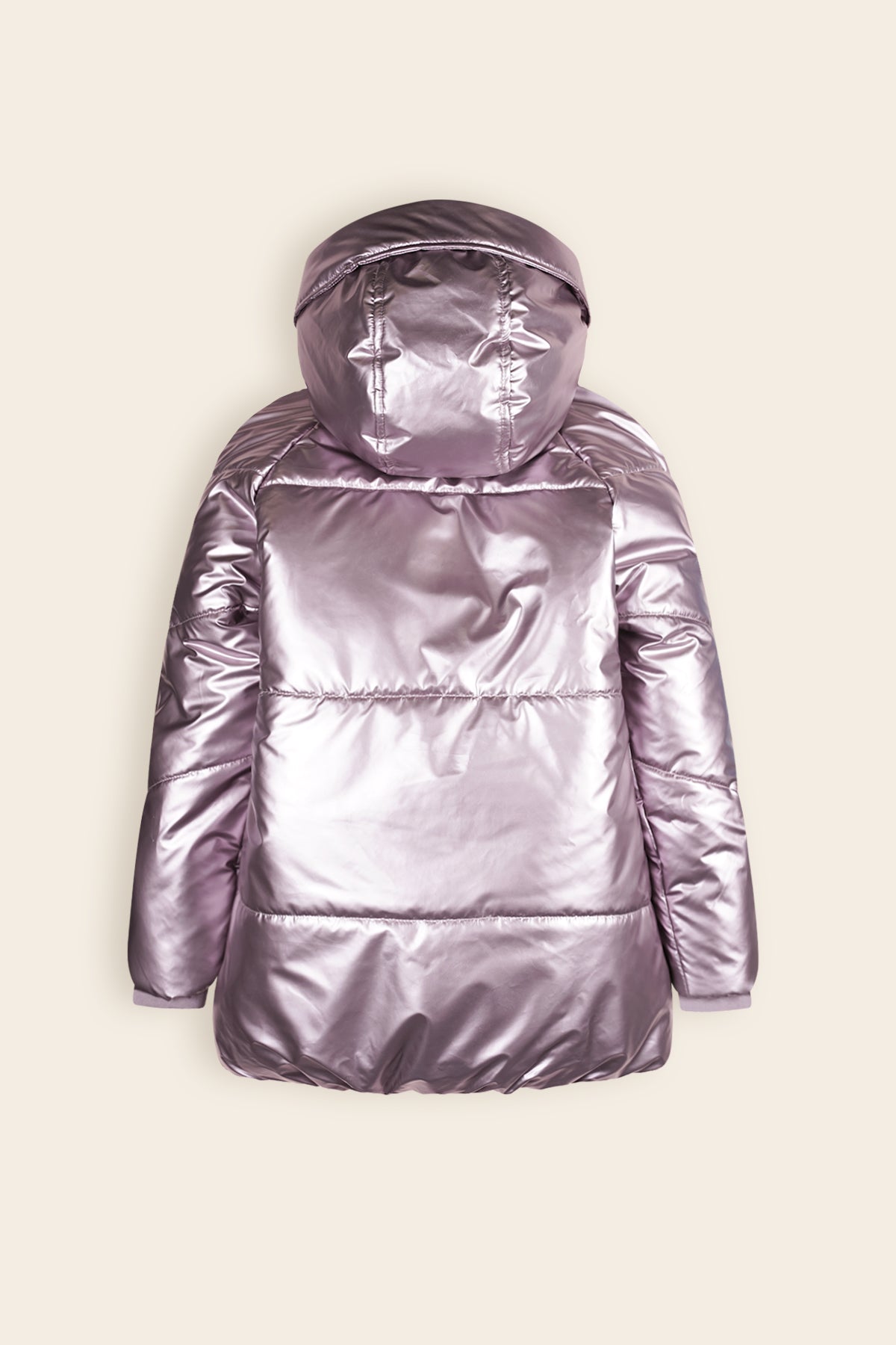 Baybee Half-Length Satin Winter Coat with Hood Metallic Pink